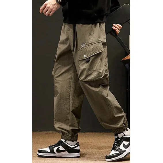 Elasticity Drawstring Hem Bellows Pocket Loose Fit Cargo Pants