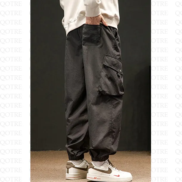 Elasticity Drawstring Hem Bellows Pocket Loose Fit Cargo Pants