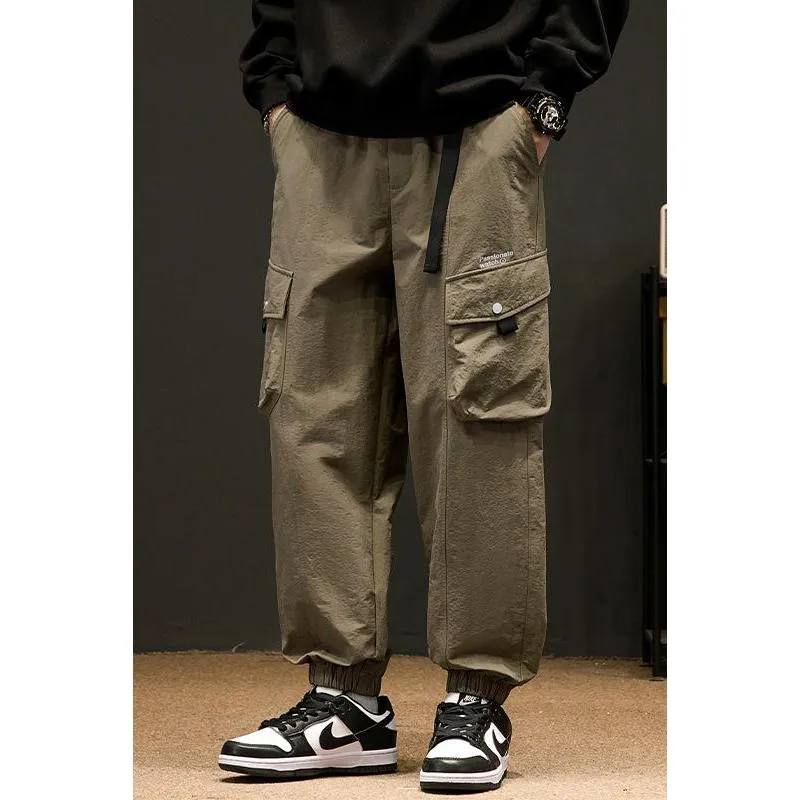 Elasticity Drawstring Hem Bellows Pocket Loose Fit Cargo Pants