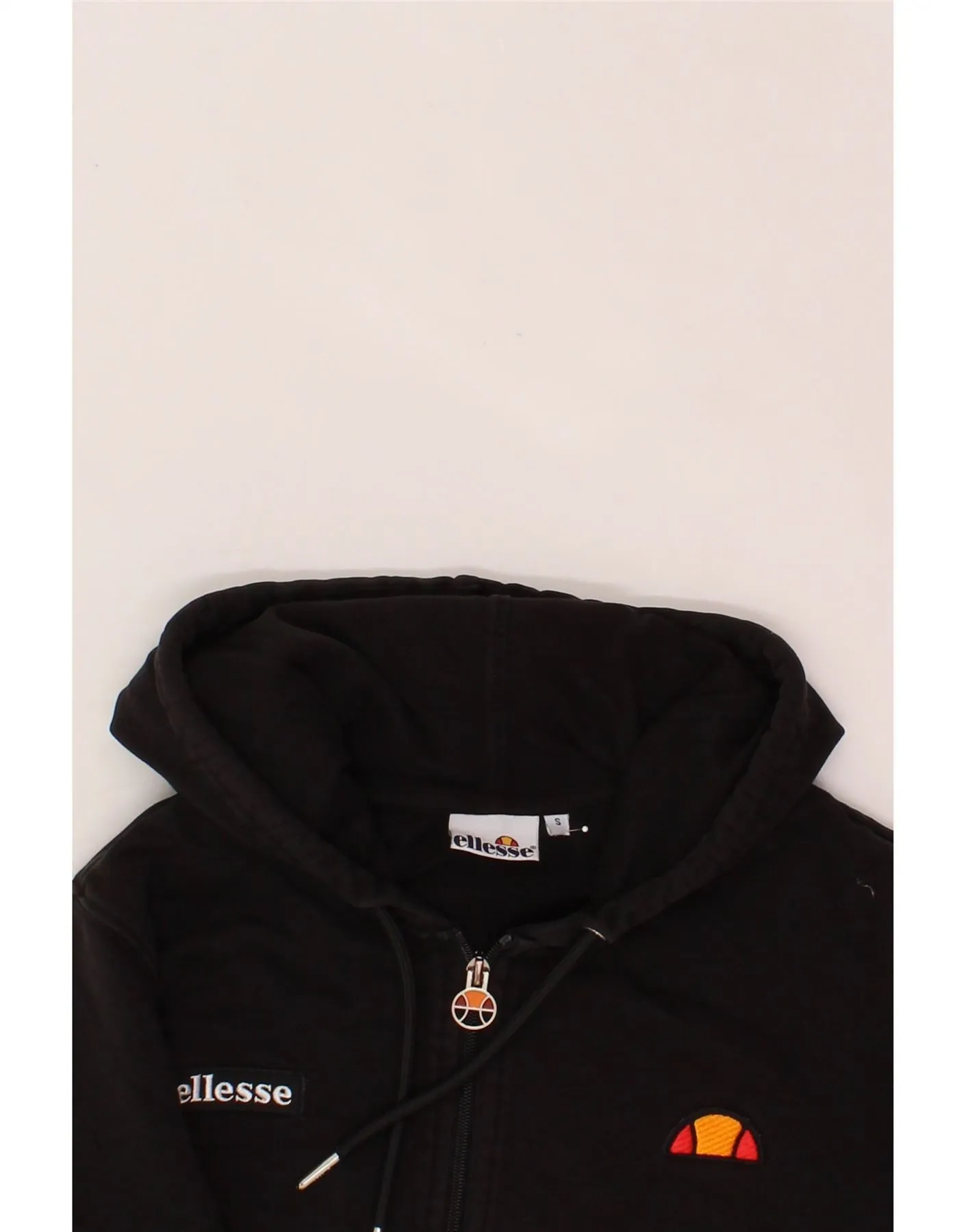 ELLESSE Womens Crop Graphic Zip Hoodie Sweater UK 10 Small Black Cotton