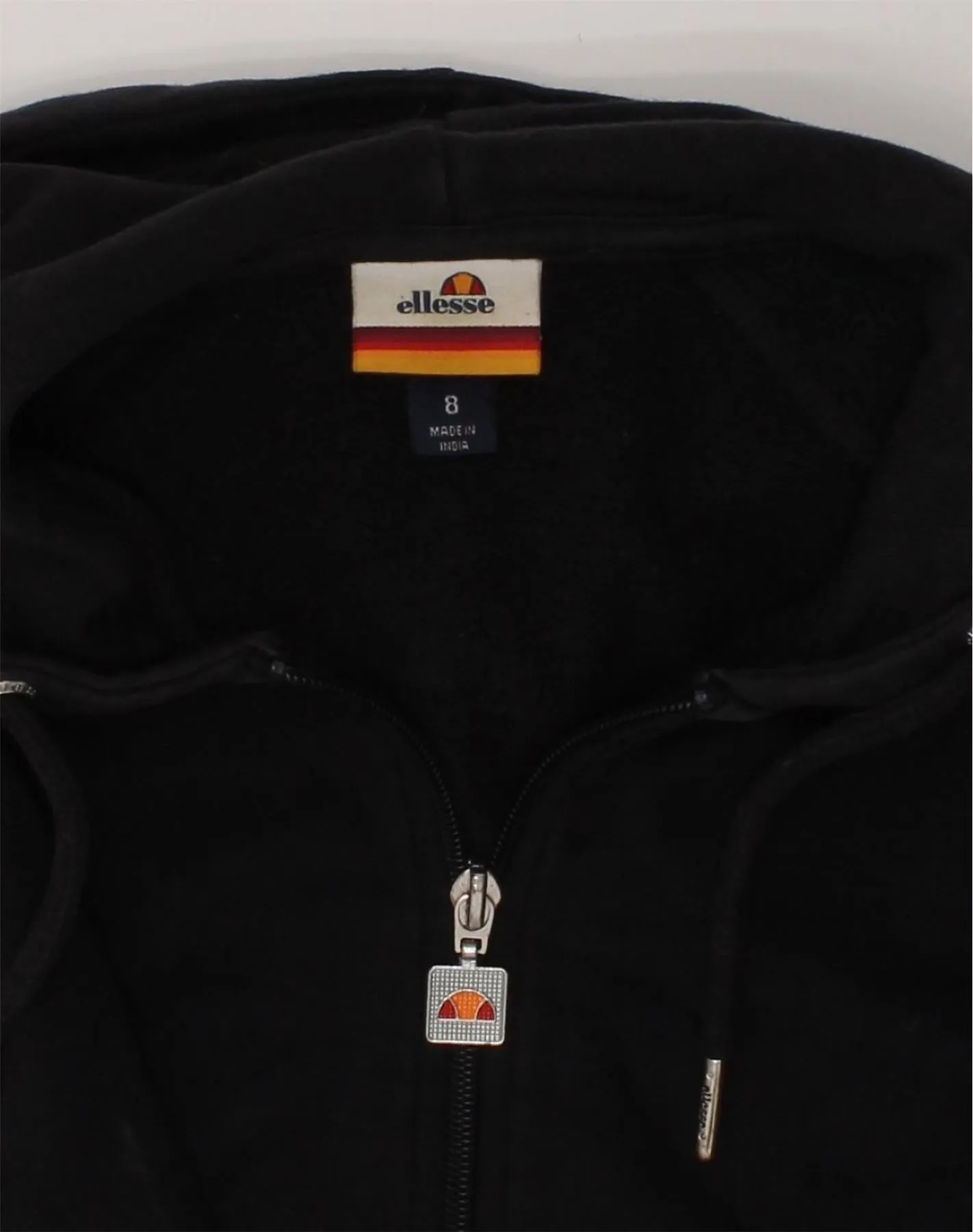 ELLESSE Womens Crop Zip Hoodie Sweater UK 8 Small  Black Cotton