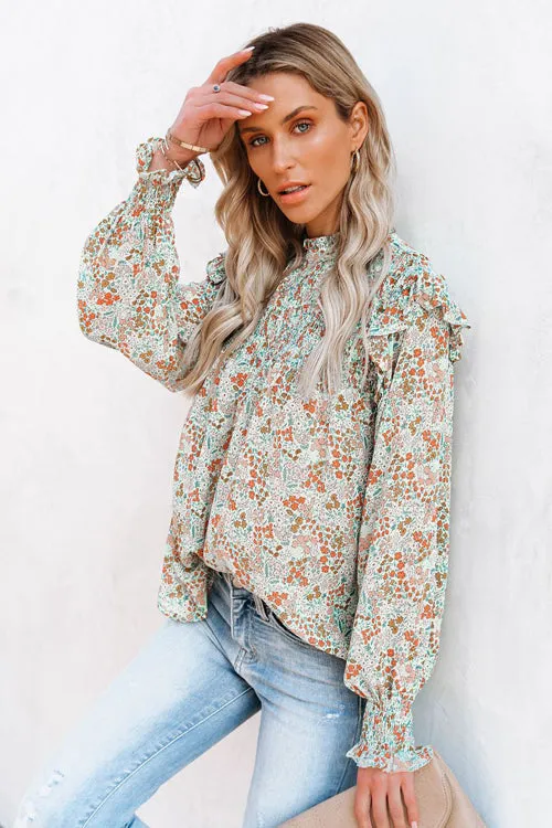 Evermore Floral Print Smocked Ruffle Top - 3 Colors