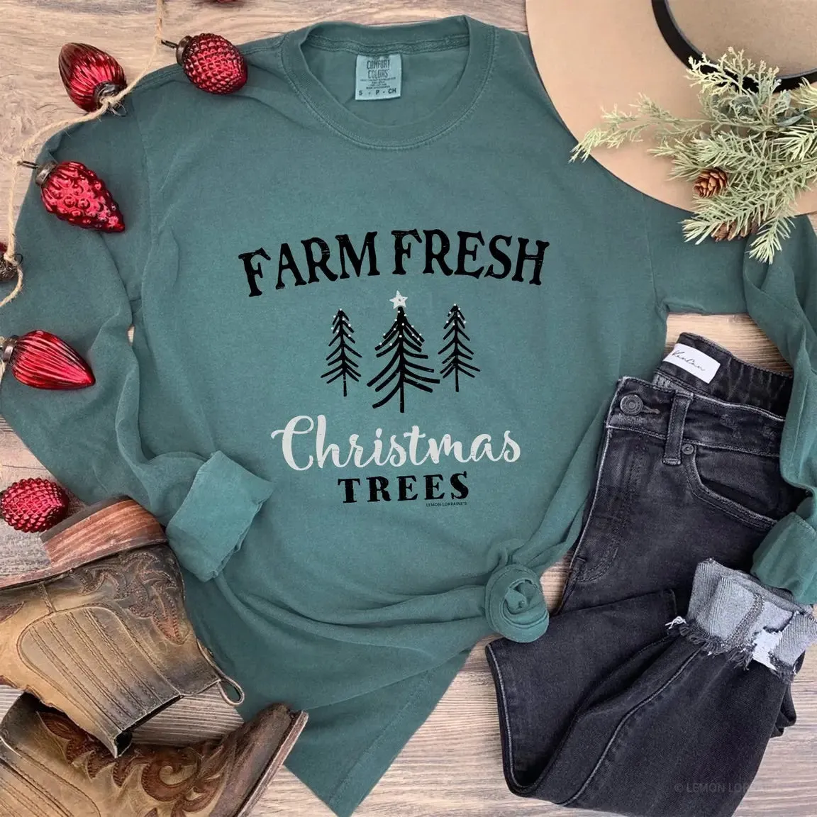 FARM FRESH CHRISTMAS TREES Comfort Color Long Sleeve Tee