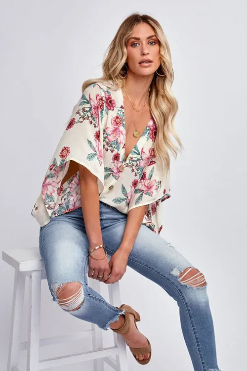 Feeling Groovy Floral Button Down Top