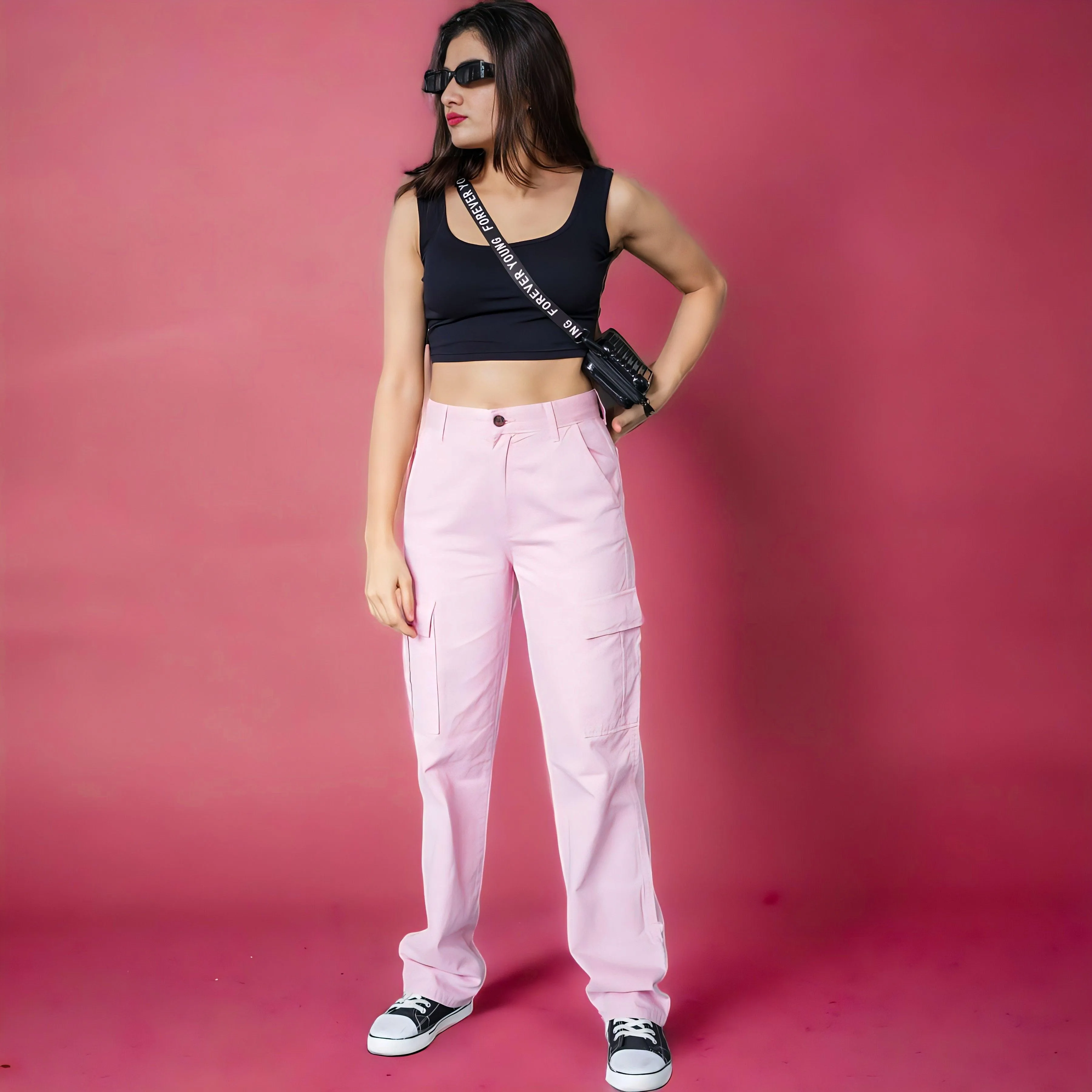 Female Barbie Pink Cargo Trousers (6 pockets)