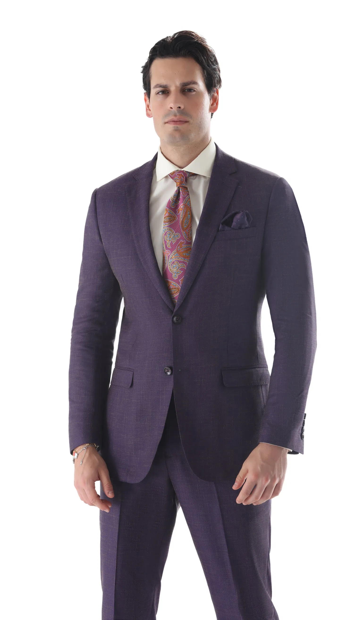 Ferrecci Mens 2 Button Slim Fit Egg Plant Purple Suit