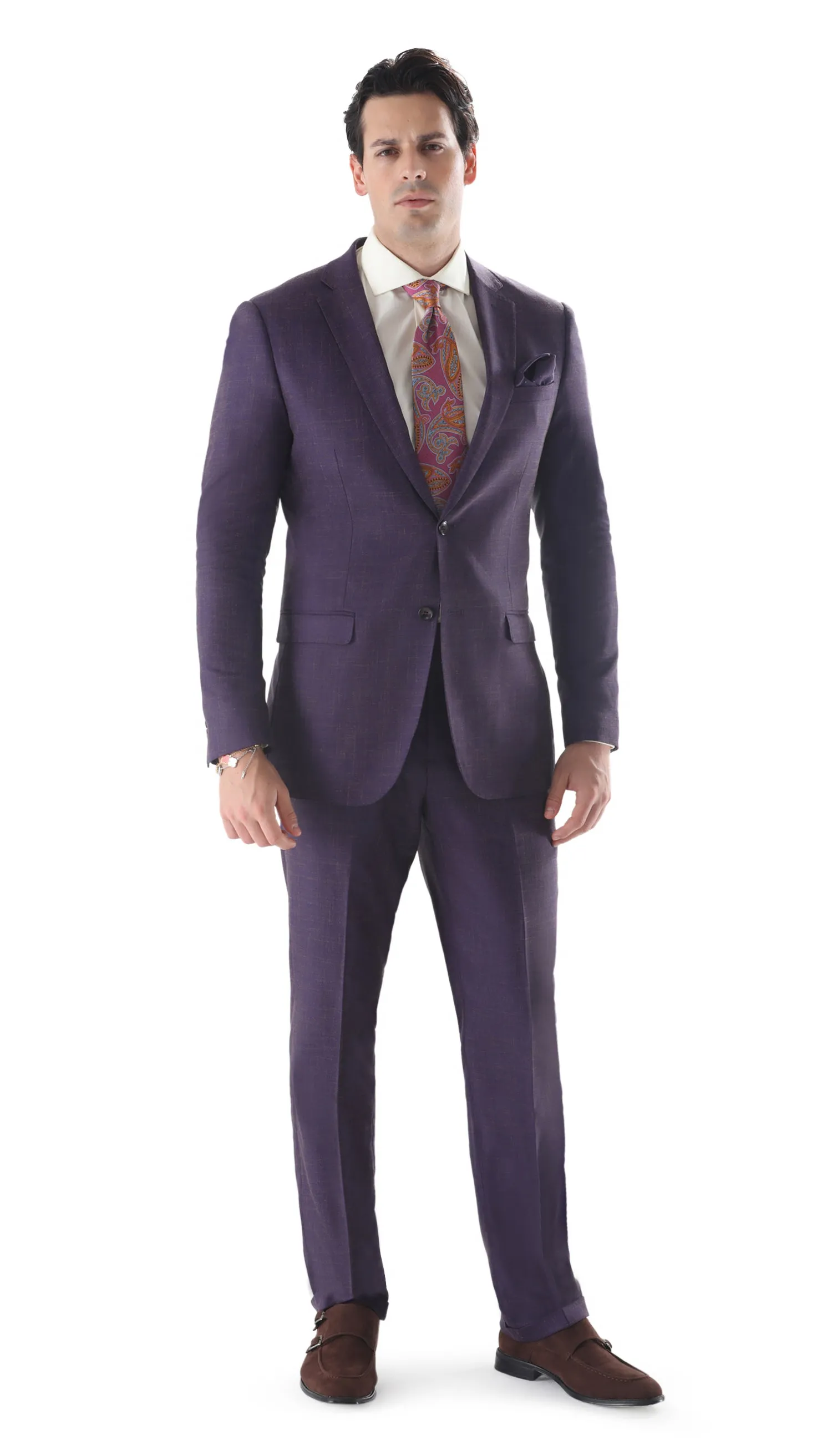 Ferrecci Mens 2 Button Slim Fit Egg Plant Purple Suit