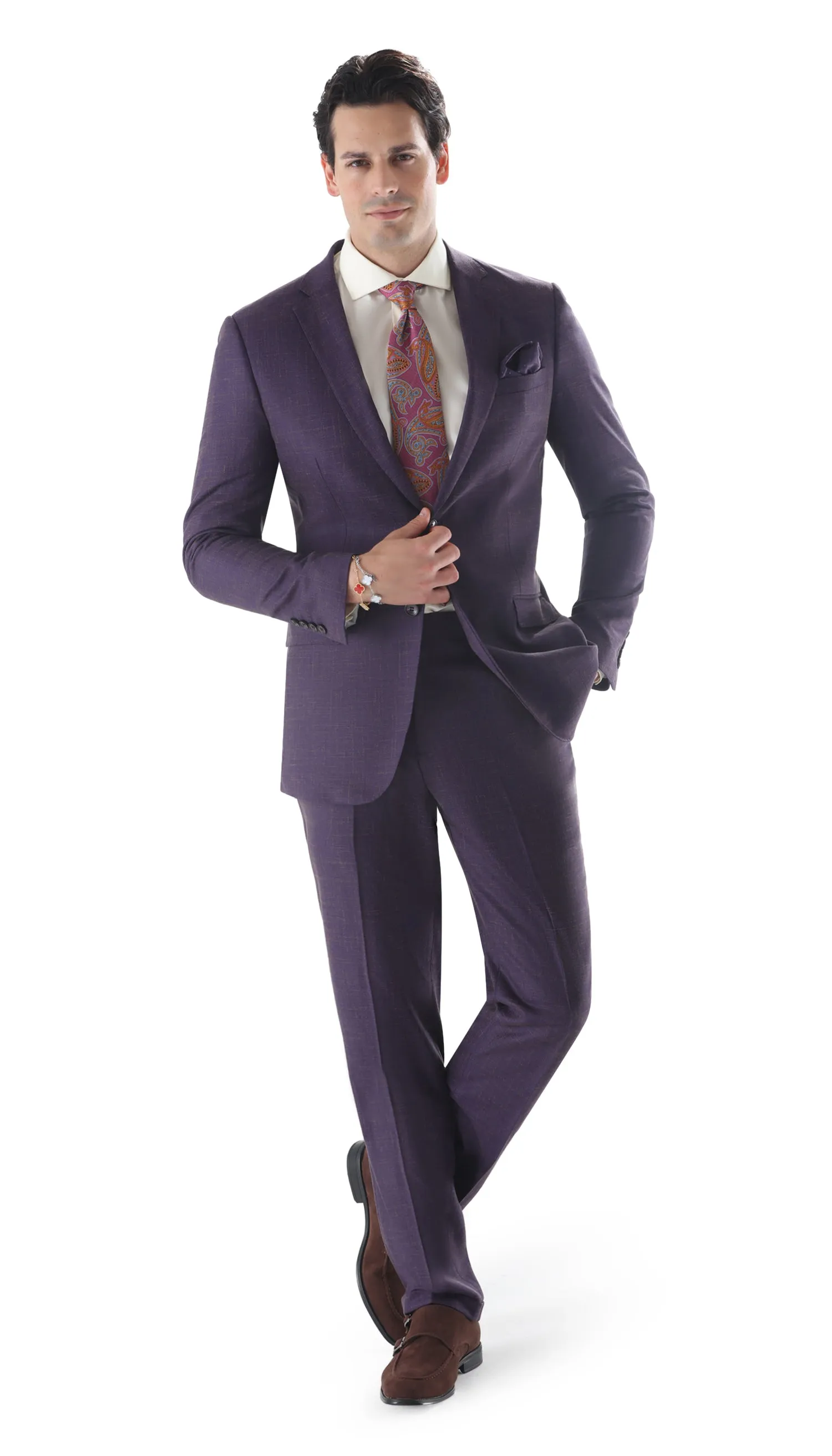 Ferrecci Mens 2 Button Slim Fit Egg Plant Purple Suit