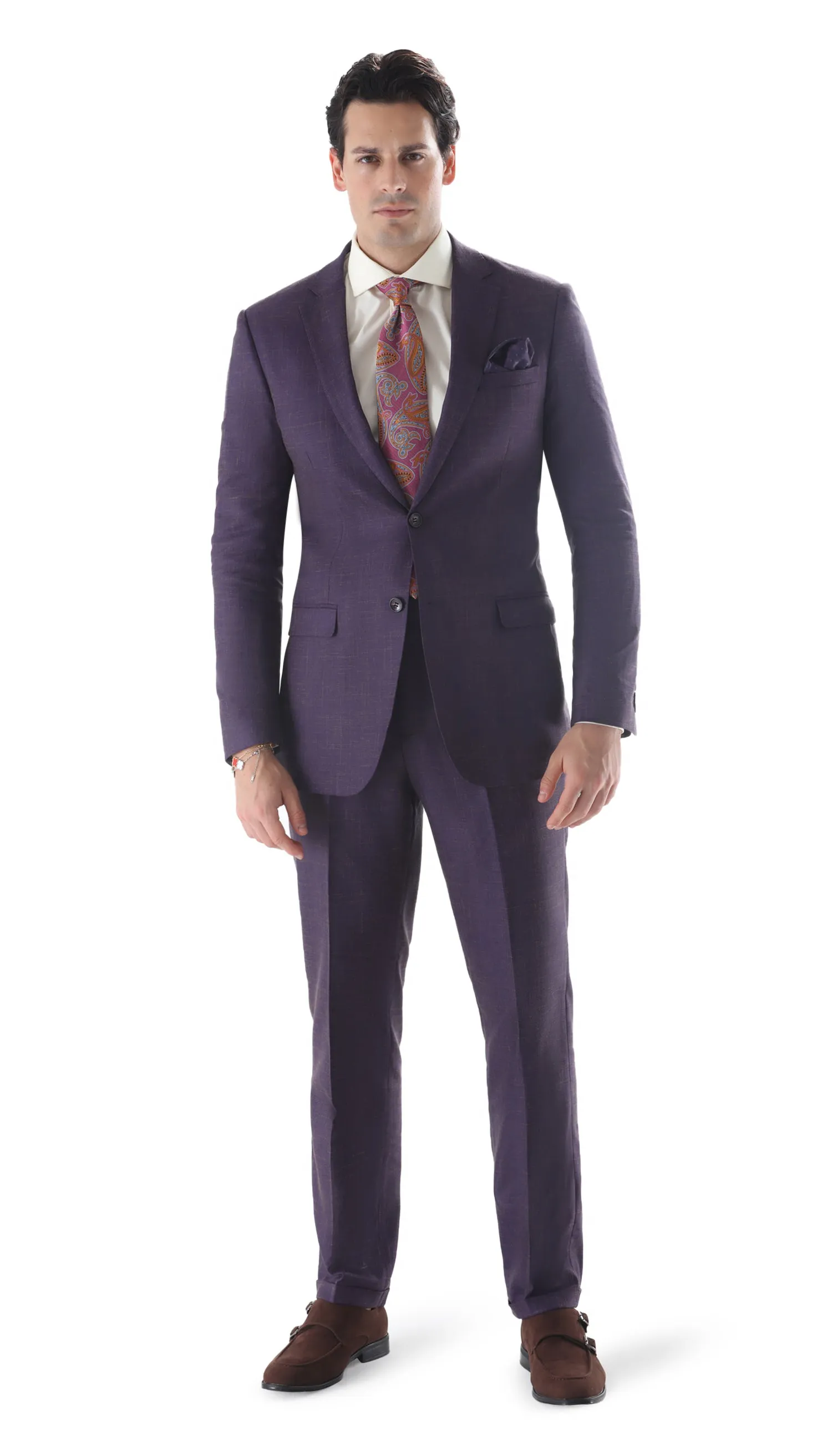 Ferrecci Mens 2 Button Slim Fit Egg Plant Purple Suit