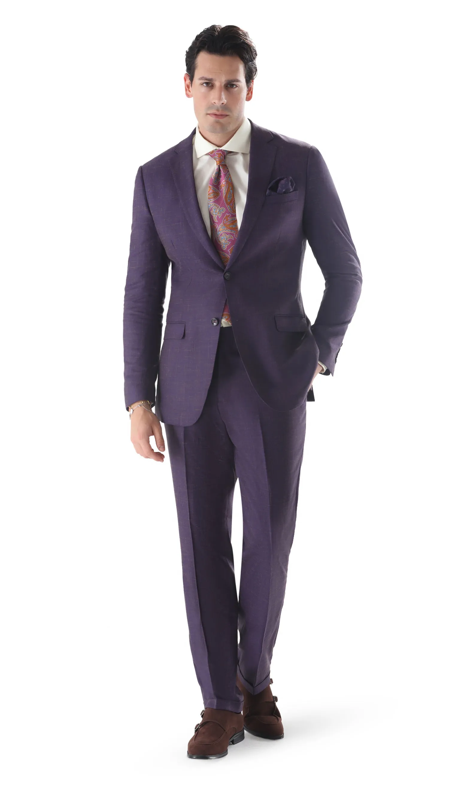 Ferrecci Mens 2 Button Slim Fit Egg Plant Purple Suit