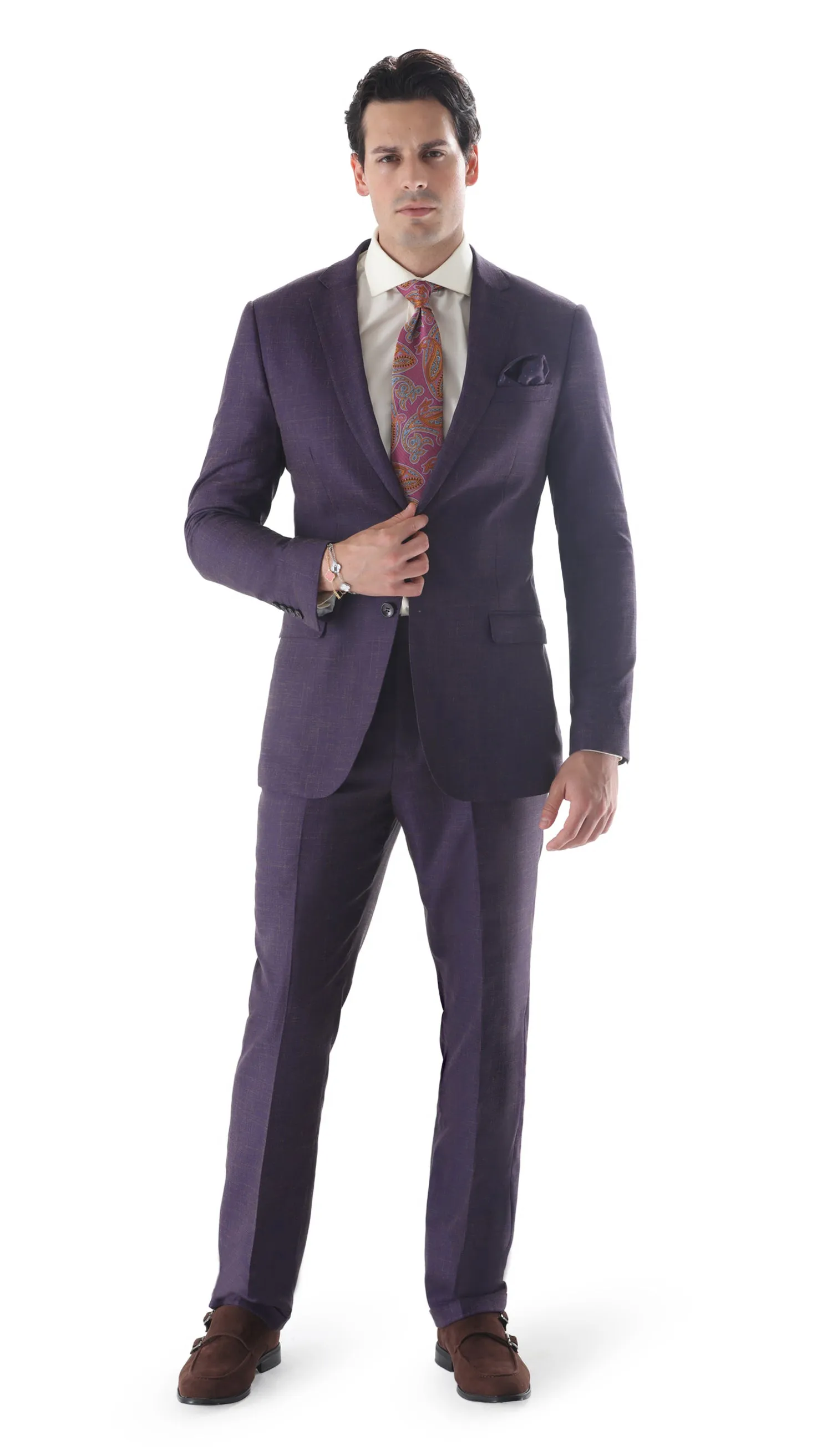 Ferrecci Mens 2 Button Slim Fit Egg Plant Purple Suit