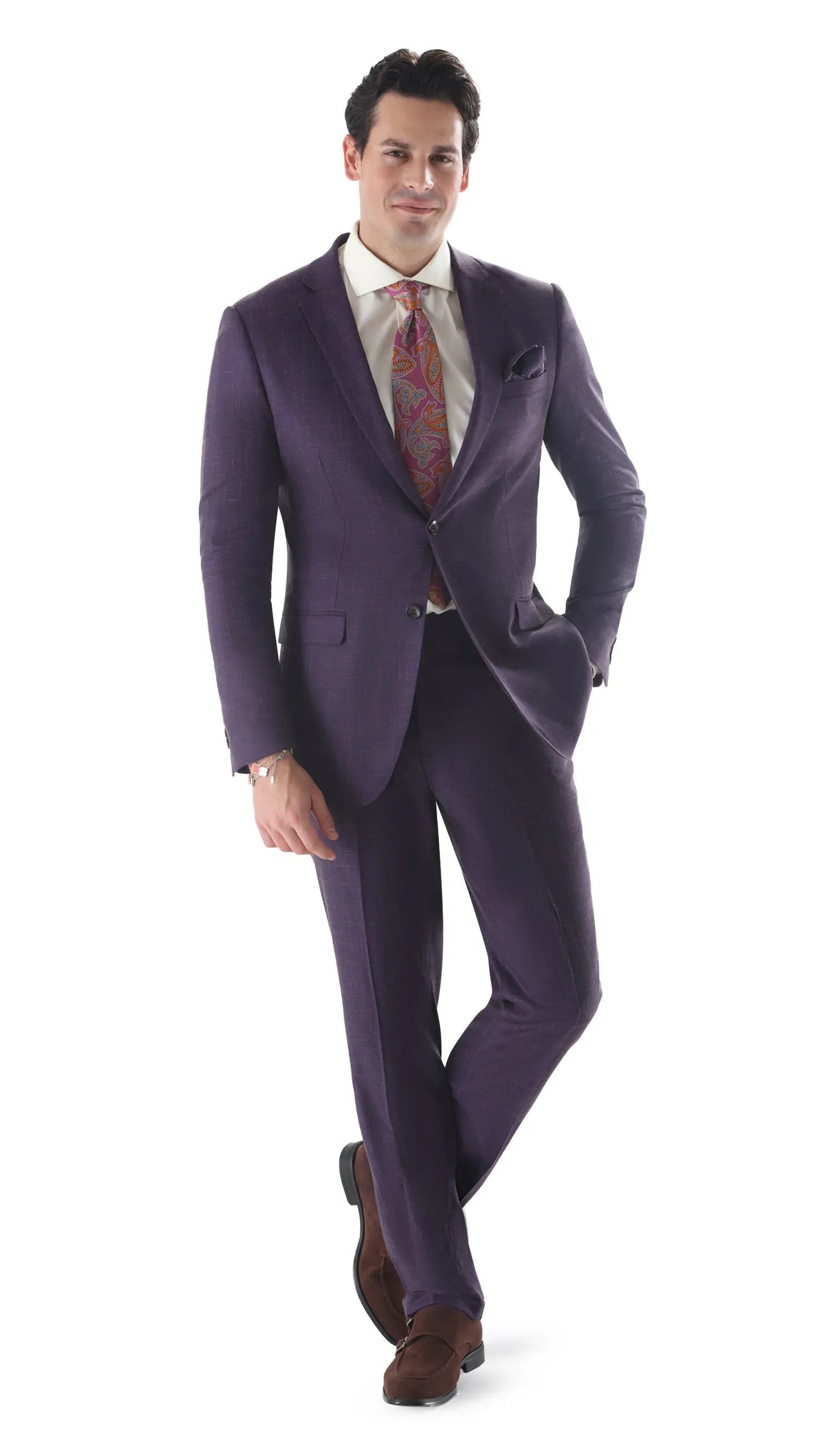 Ferrecci Mens 2 Button Slim Fit Egg Plant Purple Suit