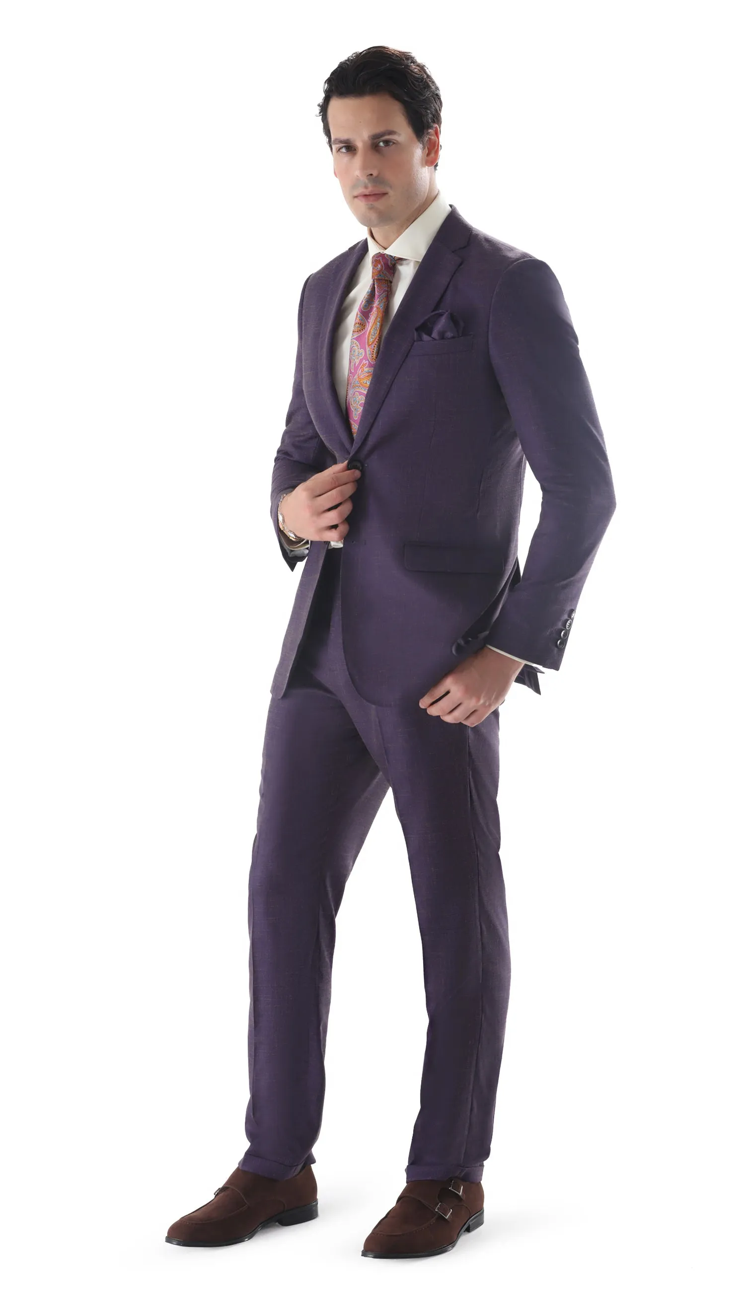 Ferrecci Mens 2 Button Slim Fit Egg Plant Purple Suit