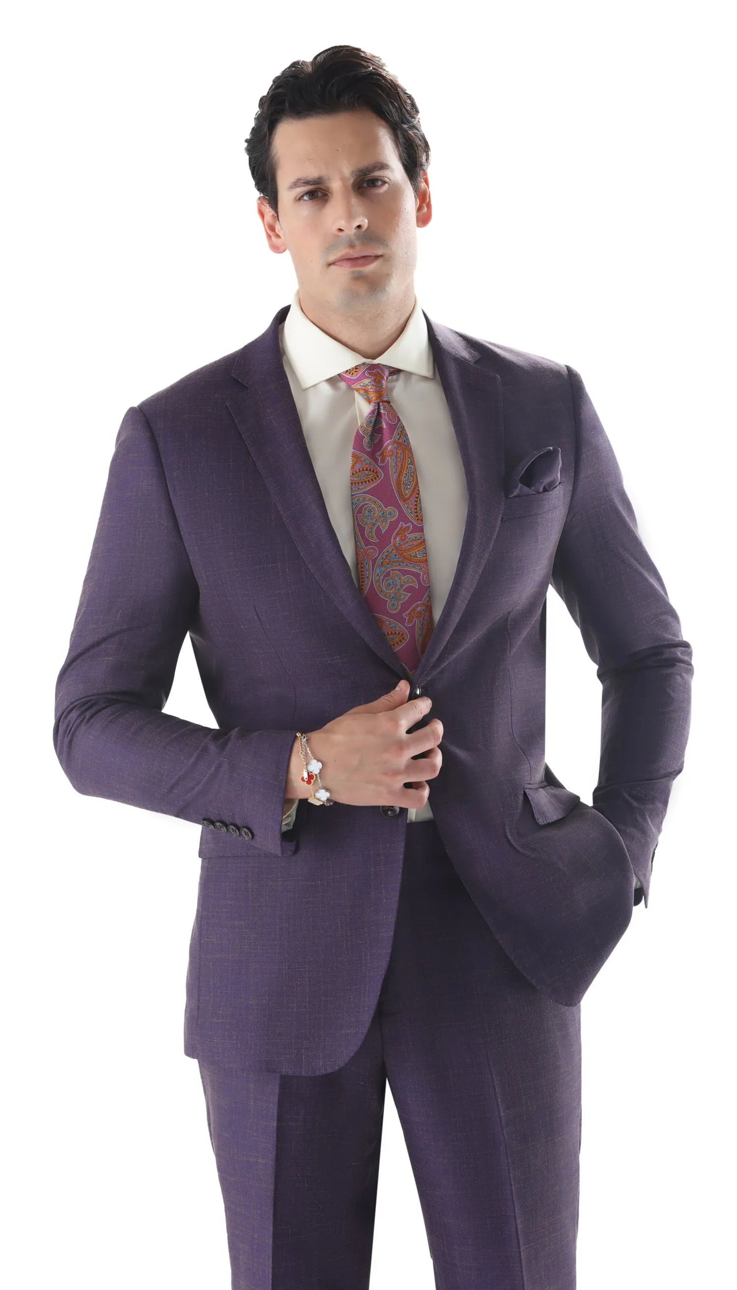 Ferrecci Mens 2 Button Slim Fit Egg Plant Purple Suit