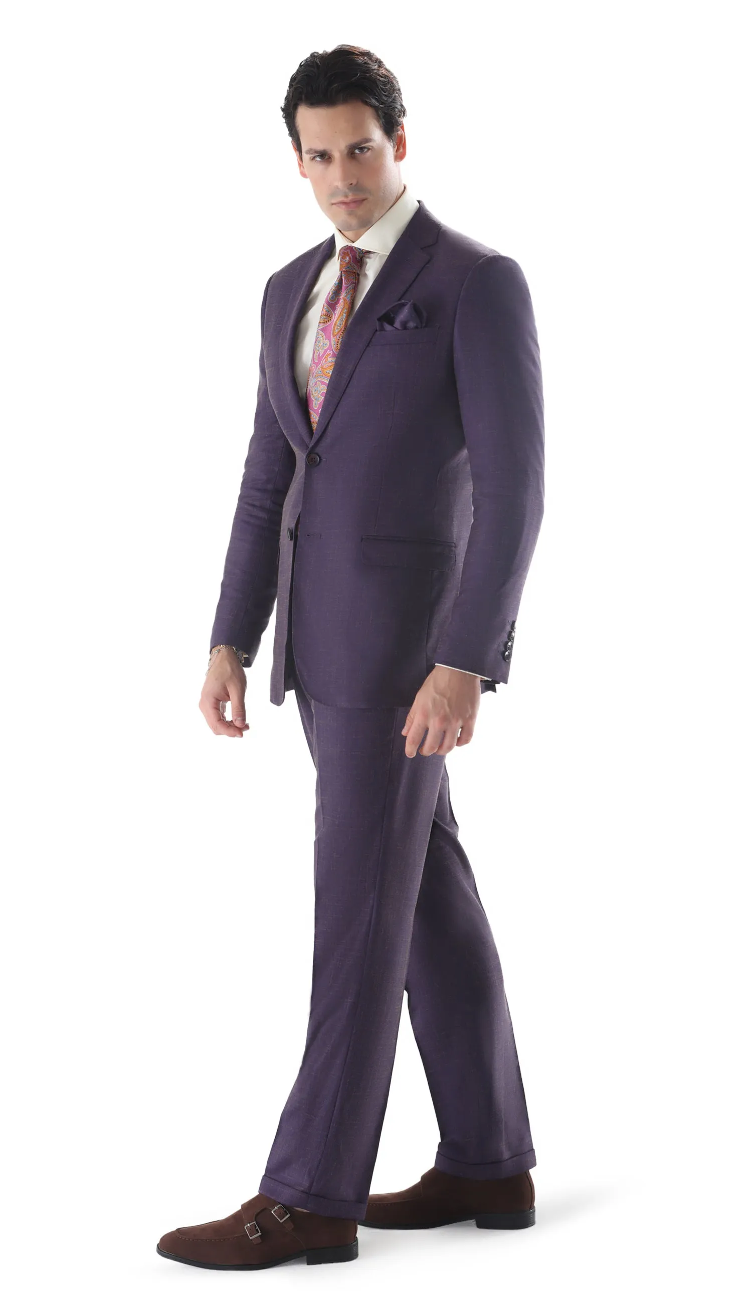 Ferrecci Mens 2 Button Slim Fit Egg Plant Purple Suit