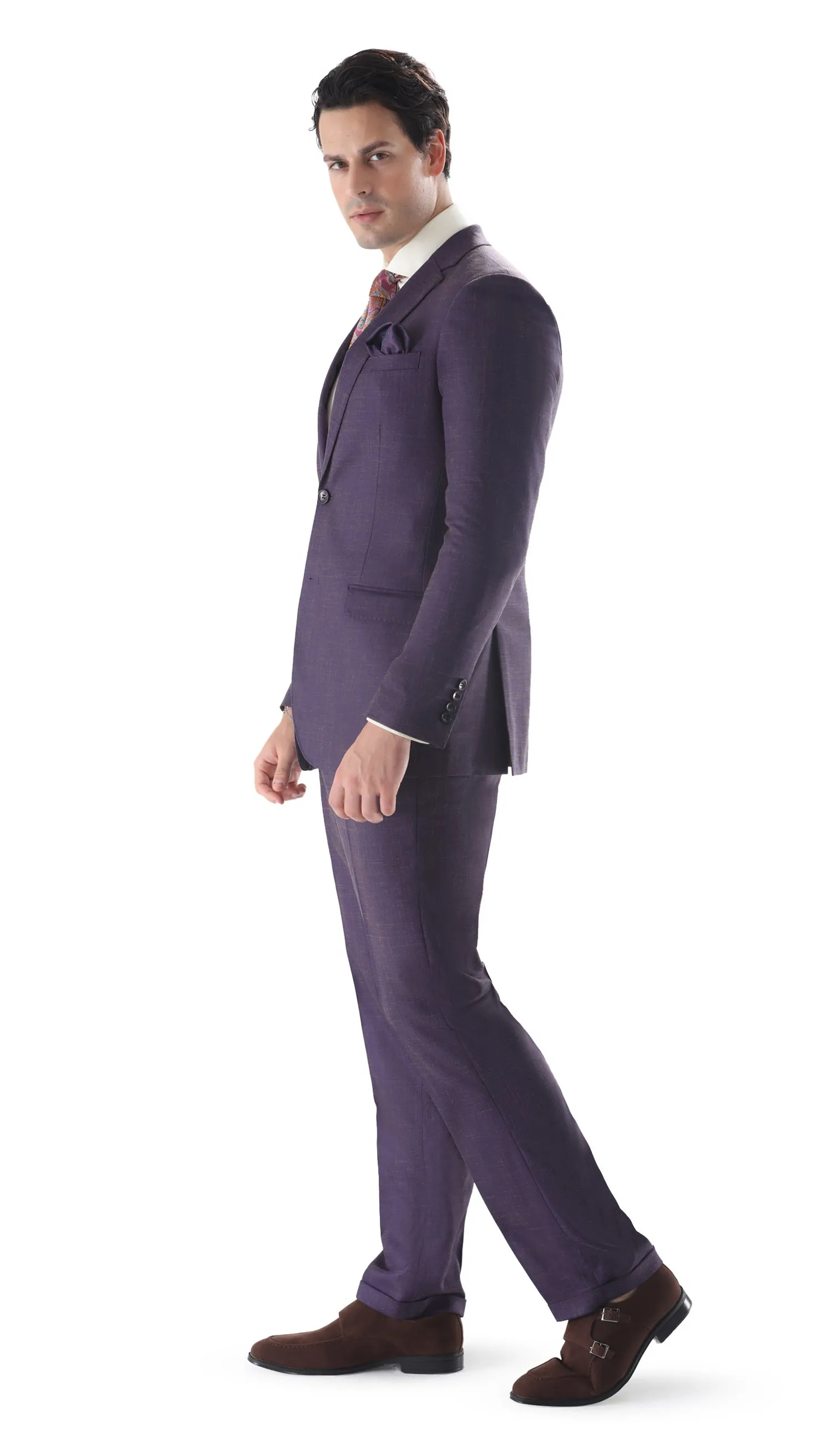 Ferrecci Mens 2 Button Slim Fit Egg Plant Purple Suit