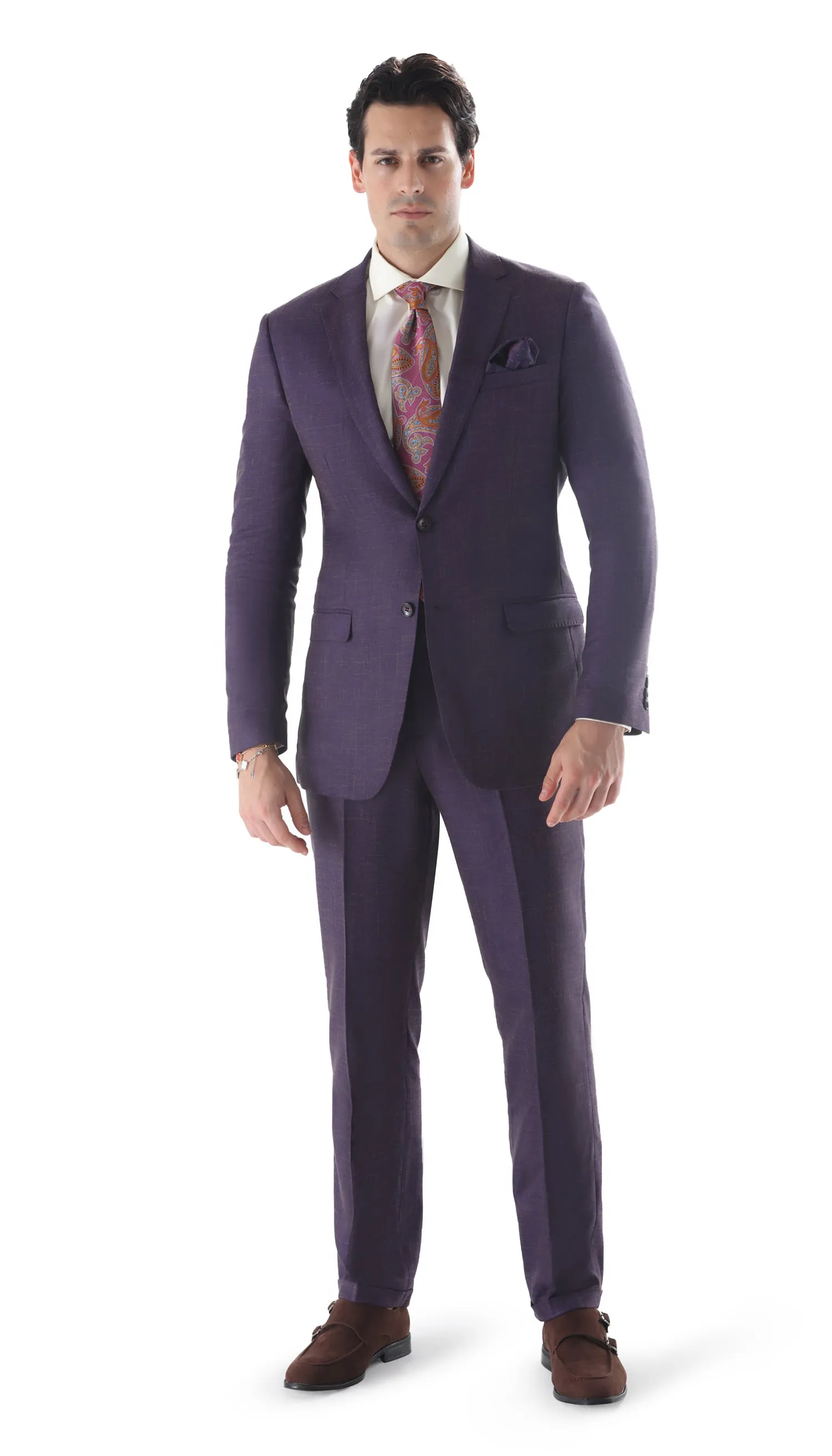 Ferrecci Mens 2 Button Slim Fit Egg Plant Purple Suit