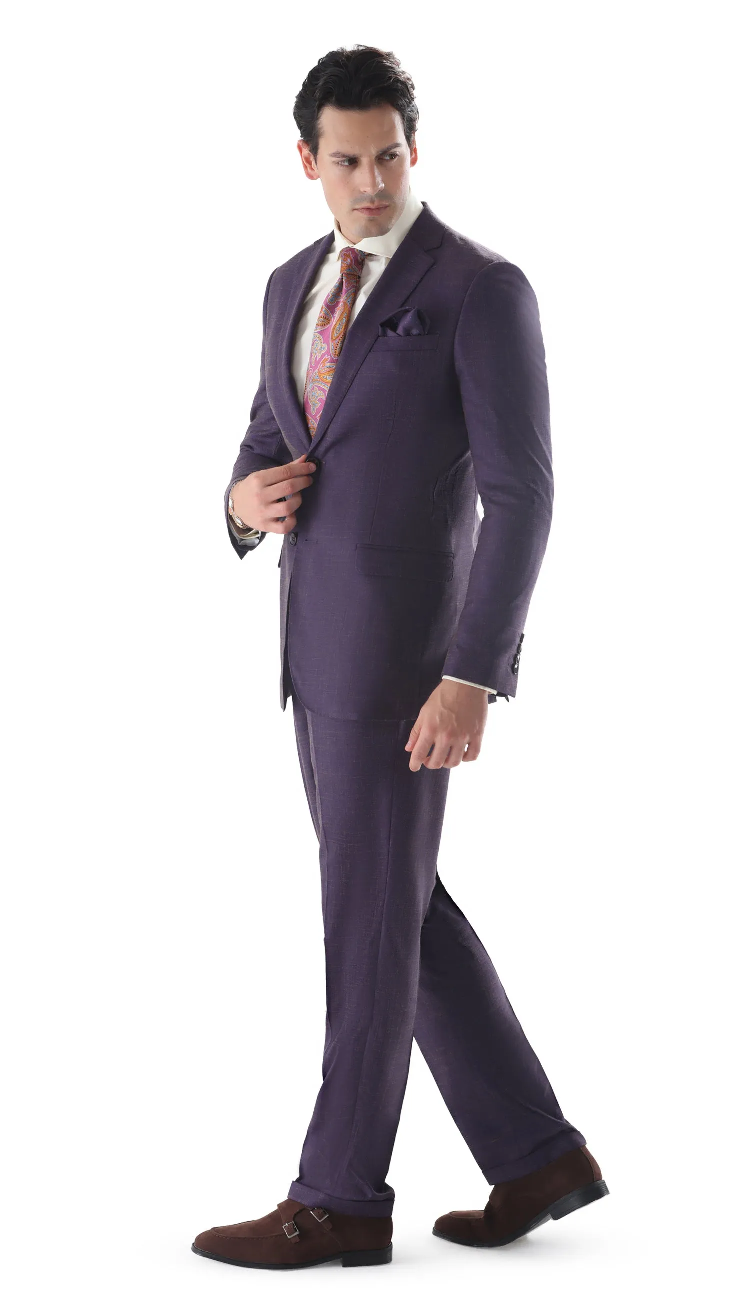 Ferrecci Mens 2 Button Slim Fit Egg Plant Purple Suit