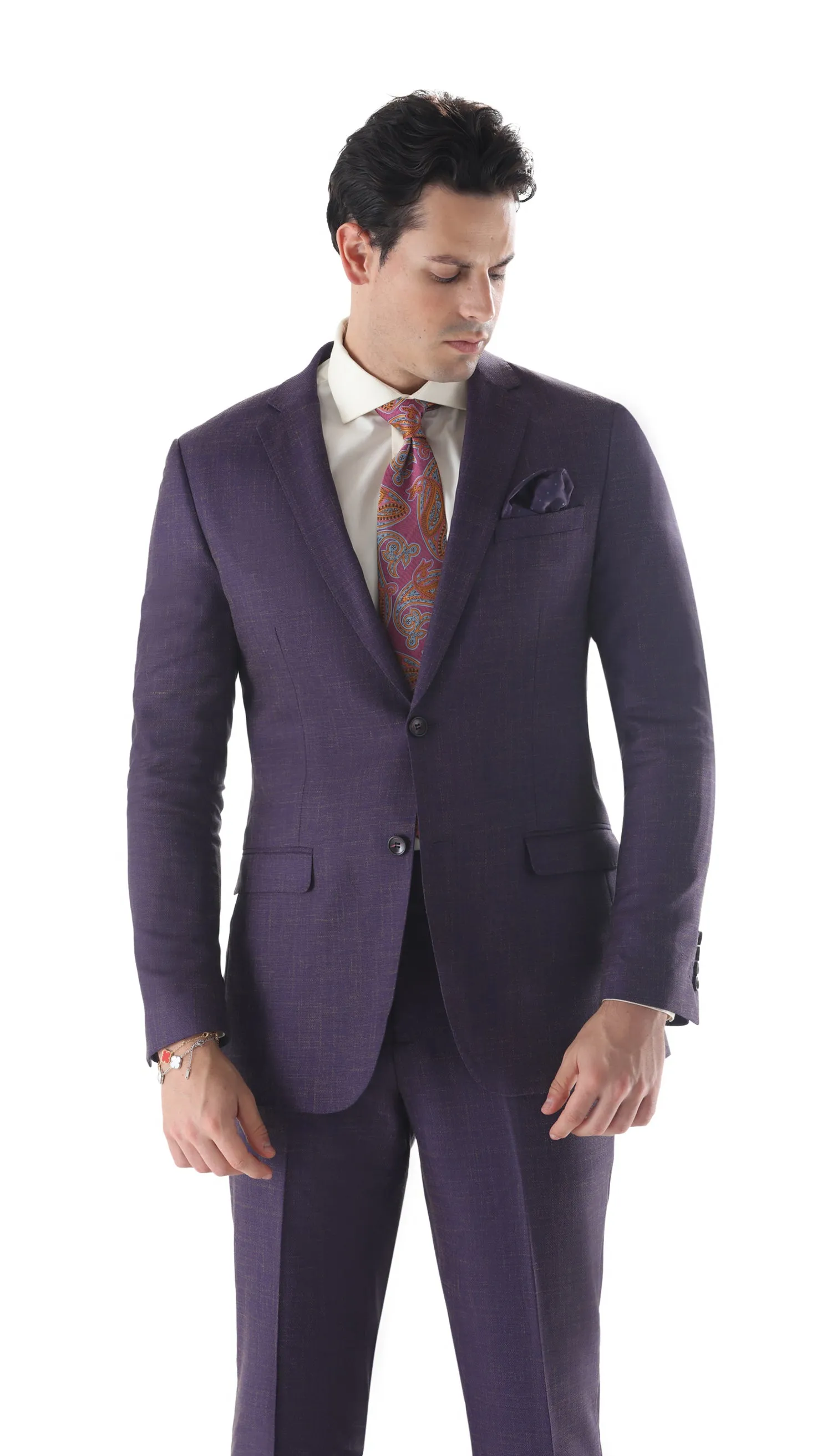 Ferrecci Mens 2 Button Slim Fit Egg Plant Purple Suit