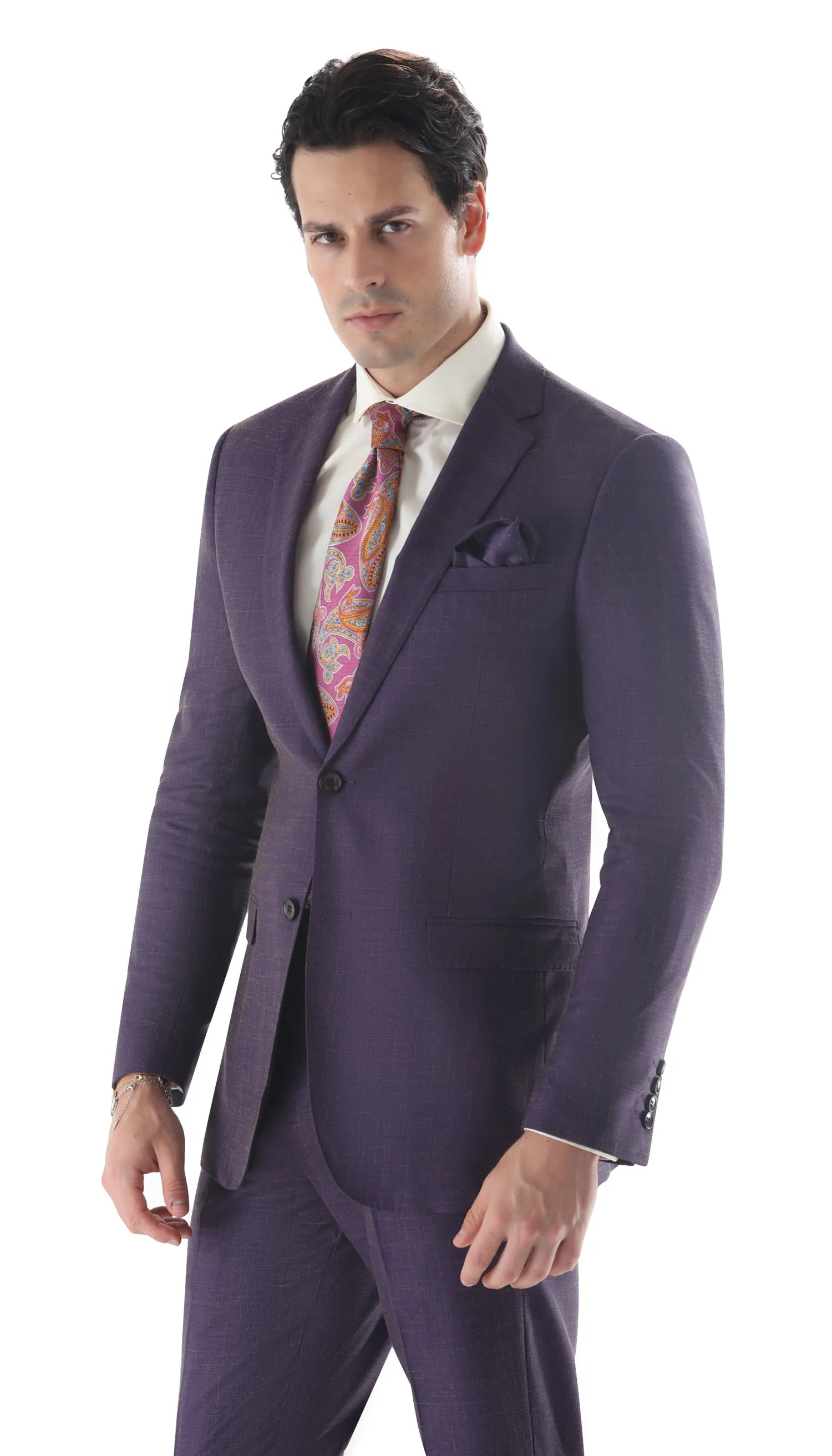 Ferrecci Mens 2 Button Slim Fit Egg Plant Purple Suit