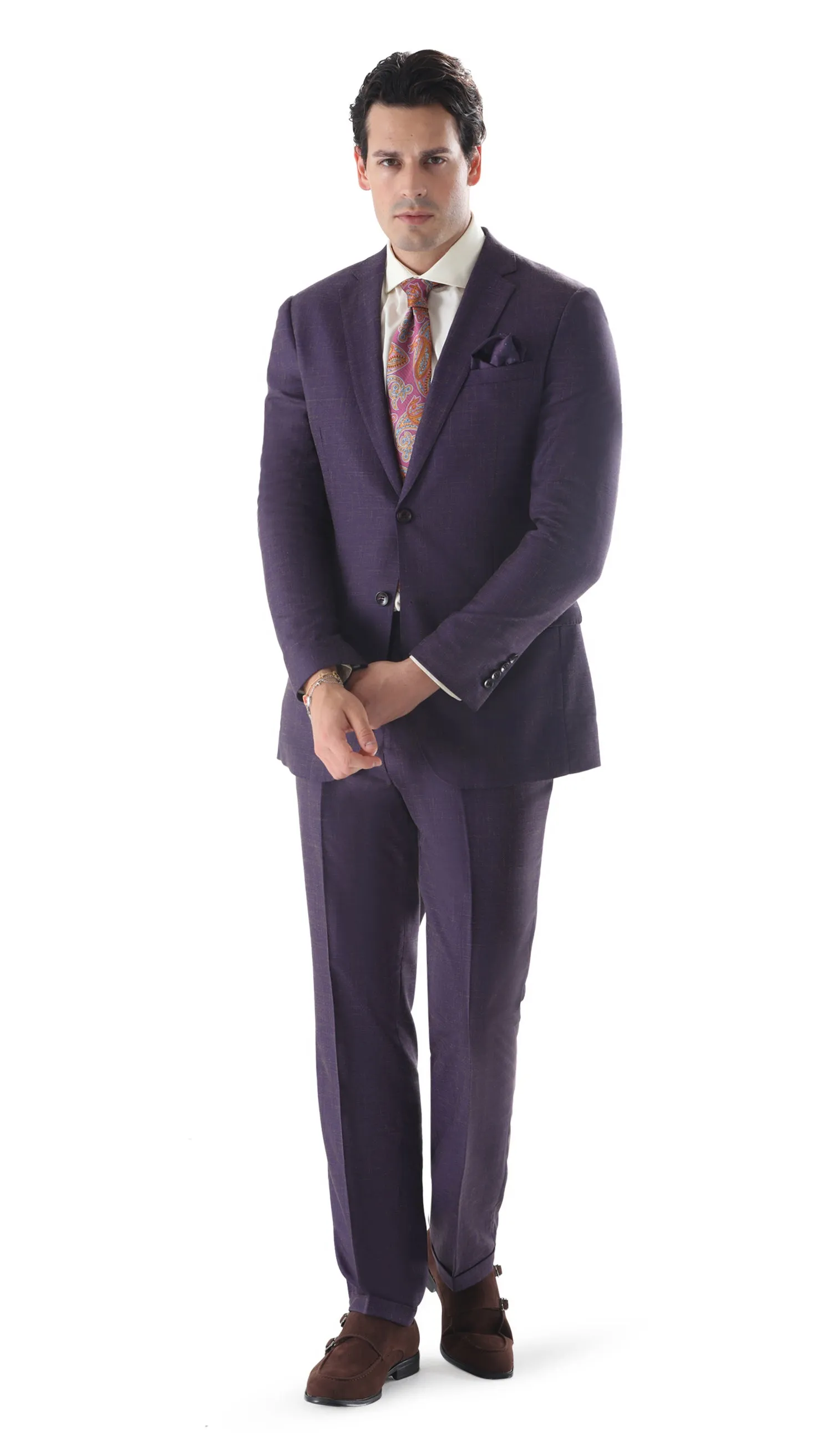 Ferrecci Mens 2 Button Slim Fit Egg Plant Purple Suit