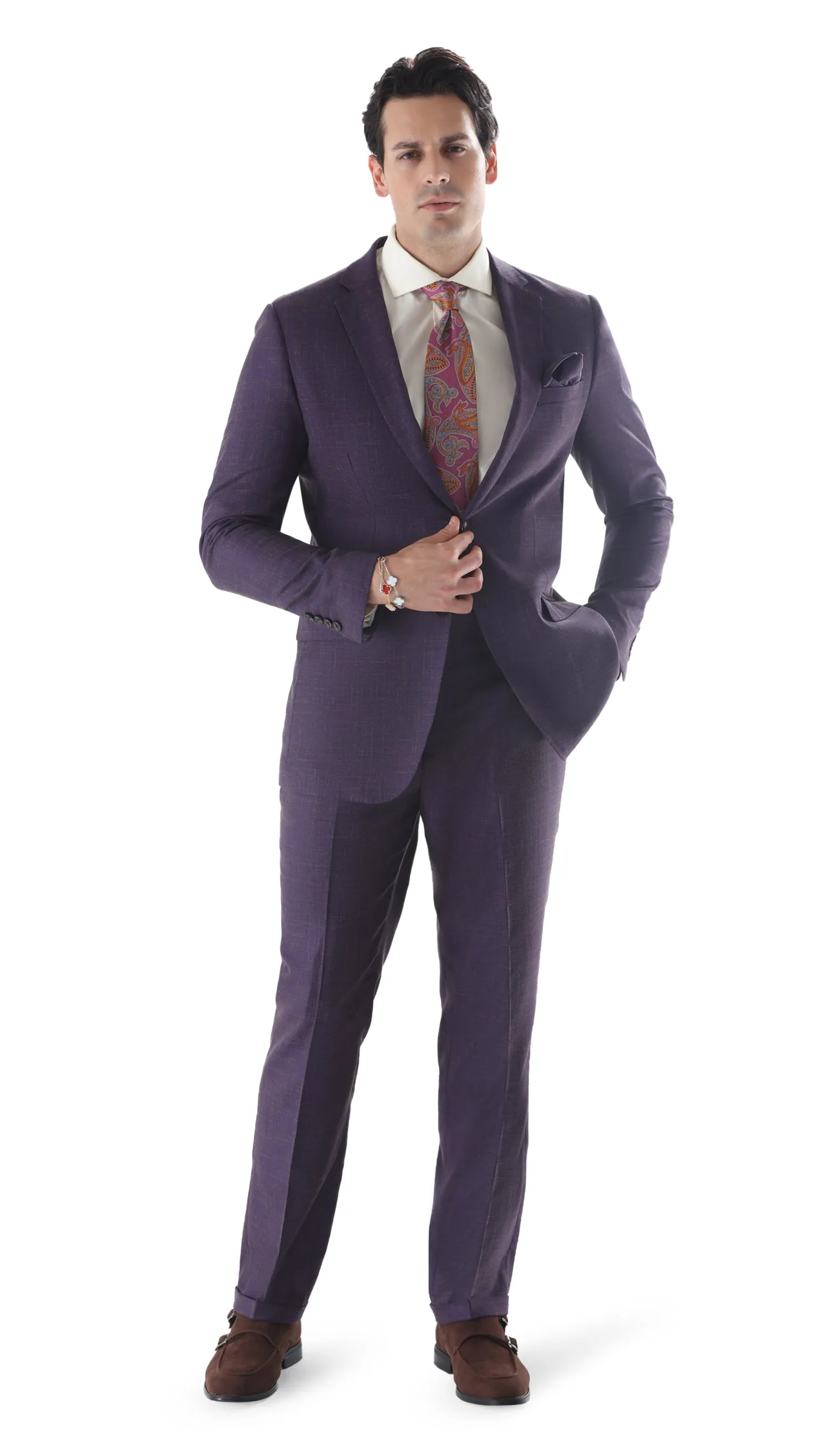 Ferrecci Mens 2 Button Slim Fit Egg Plant Purple Suit