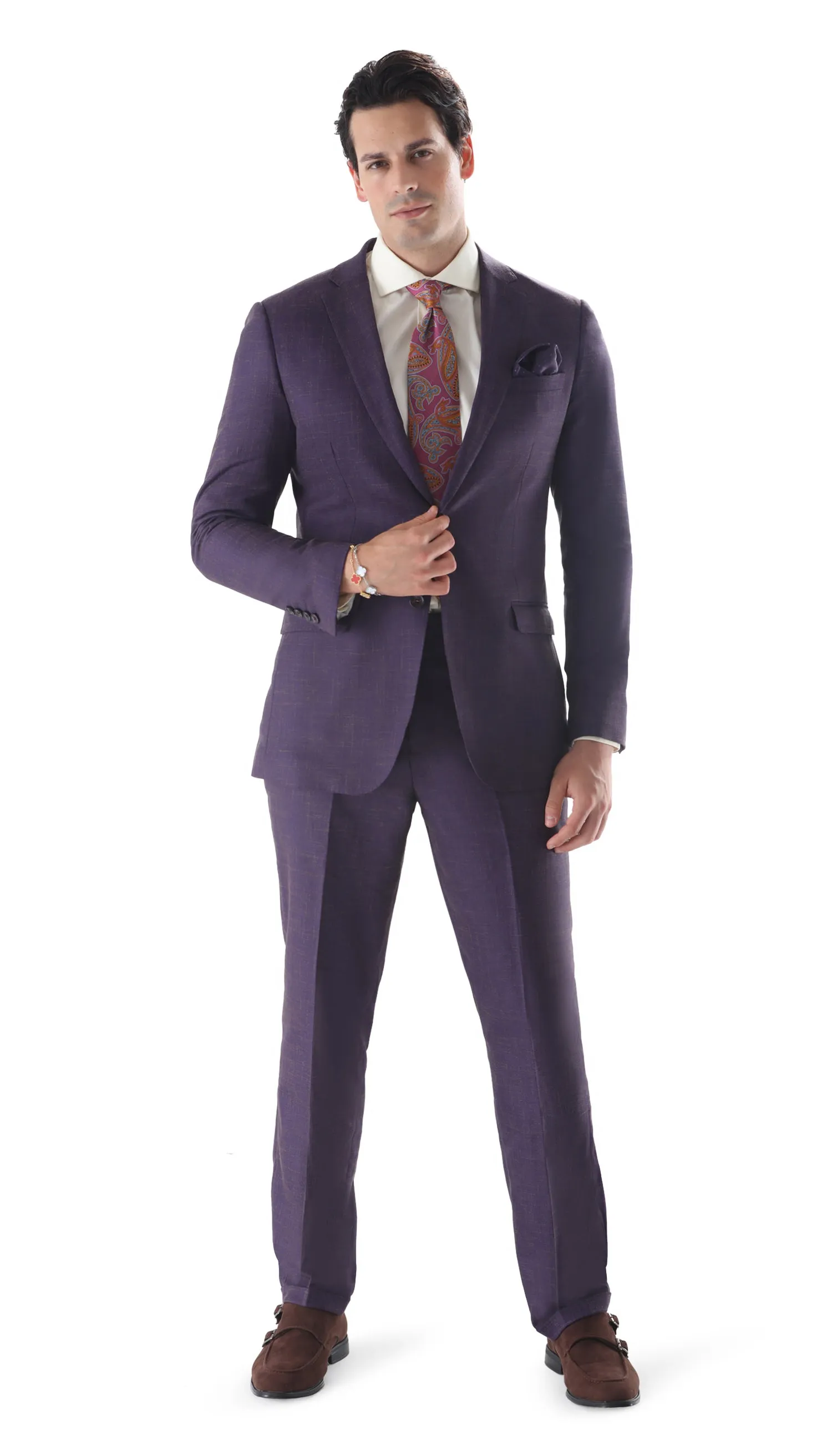 Ferrecci Mens 2 Button Slim Fit Egg Plant Purple Suit