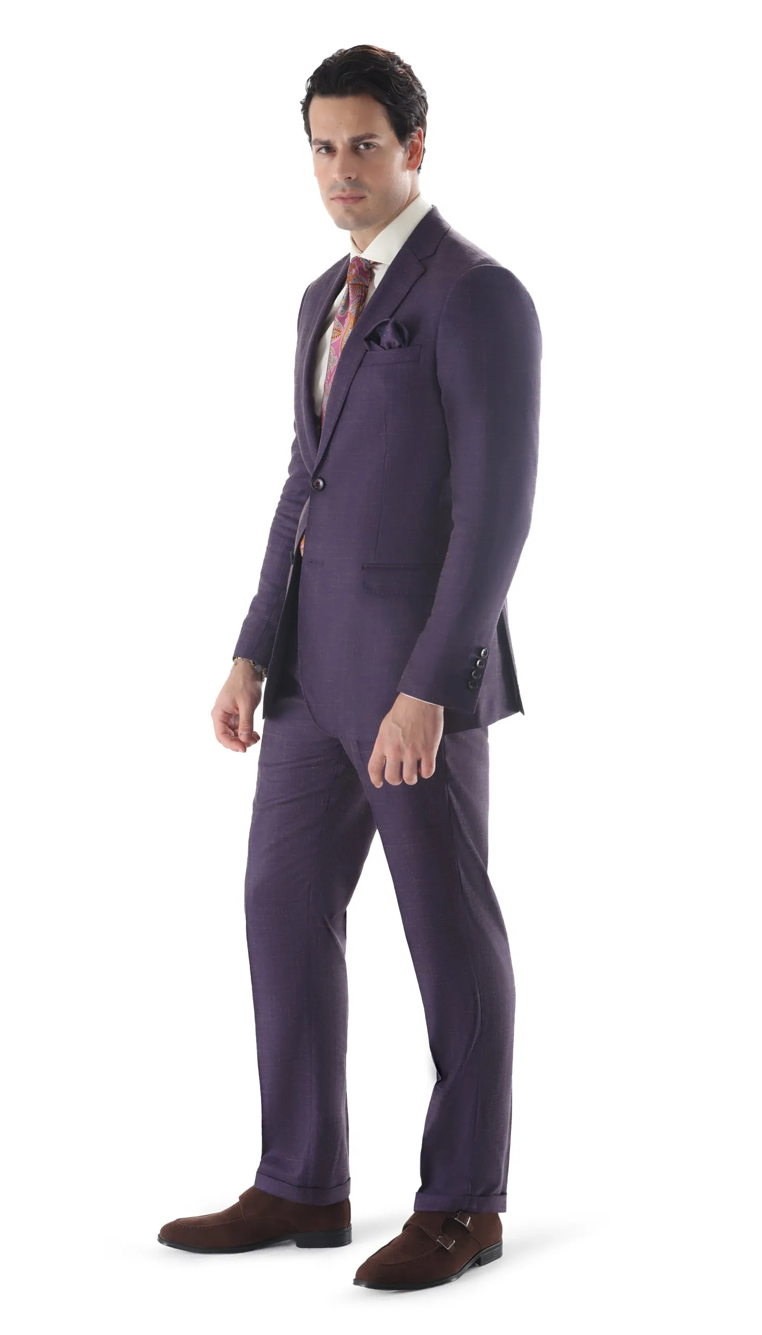 Ferrecci Mens 2 Button Slim Fit Egg Plant Purple Suit