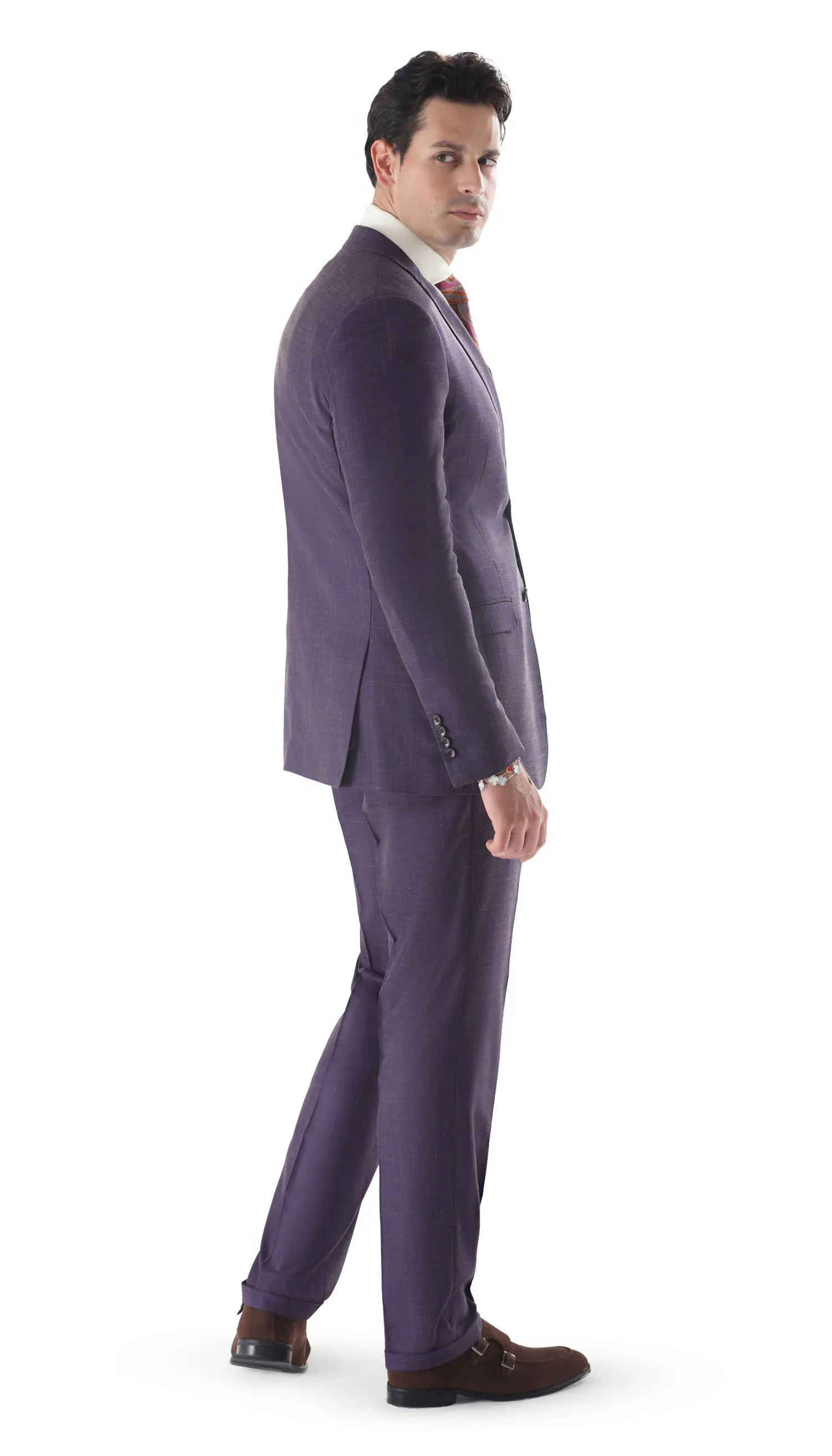 Ferrecci Mens 2 Button Slim Fit Egg Plant Purple Suit