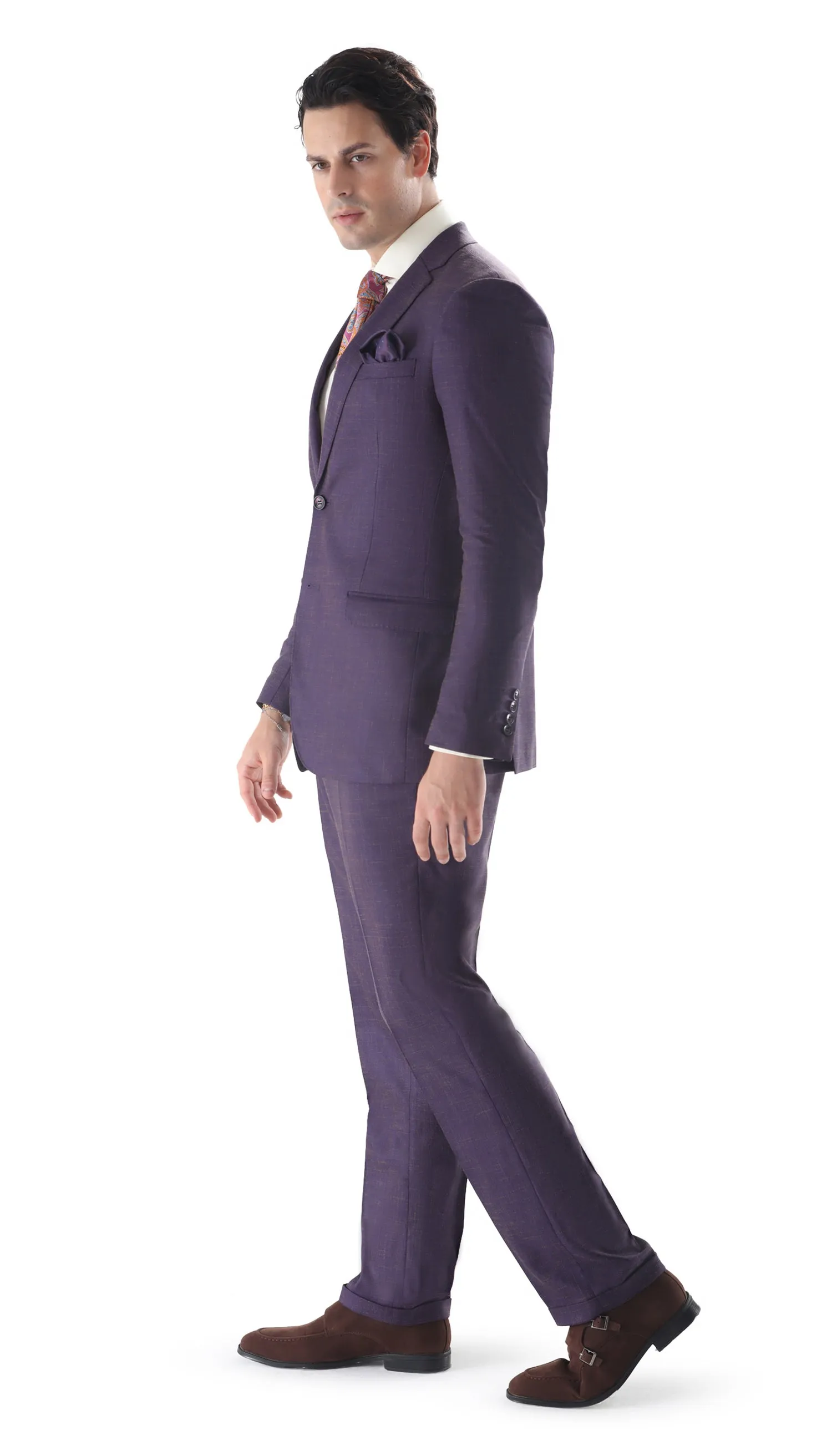 Ferrecci Mens 2 Button Slim Fit Egg Plant Purple Suit