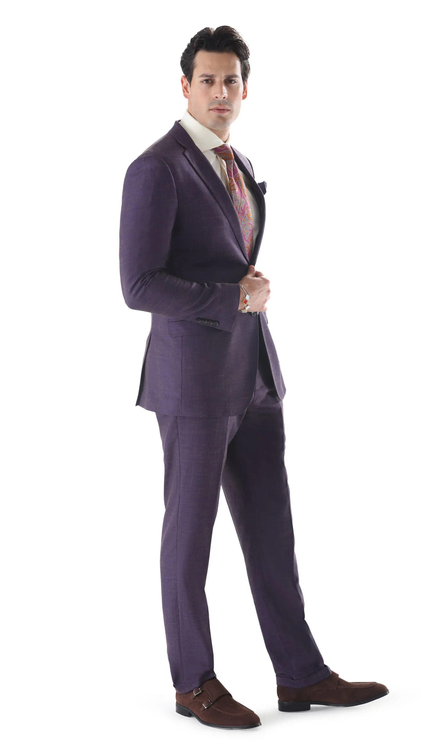 Ferrecci Mens 2 Button Slim Fit Egg Plant Purple Suit