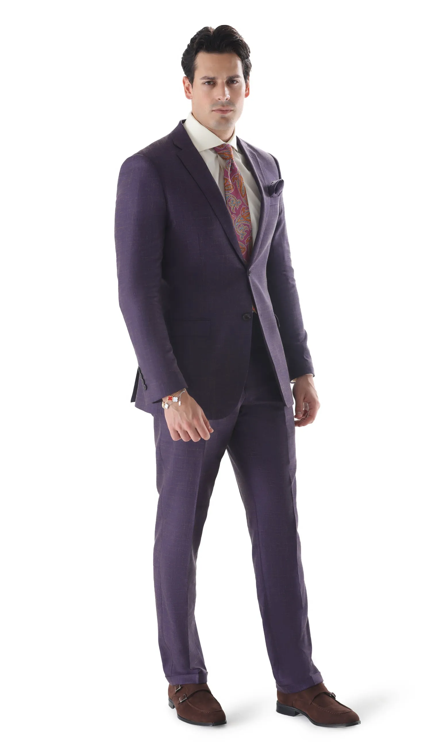 Ferrecci Mens 2 Button Slim Fit Egg Plant Purple Suit