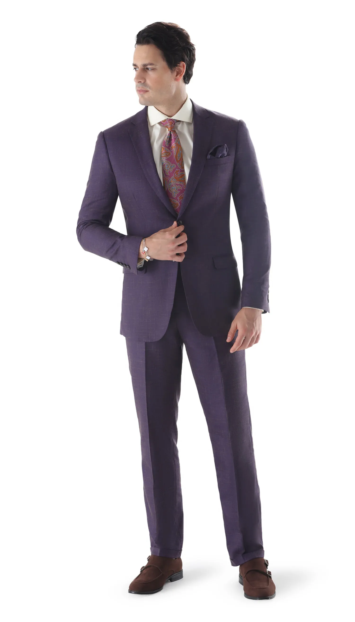 Ferrecci Mens 2 Button Slim Fit Egg Plant Purple Suit