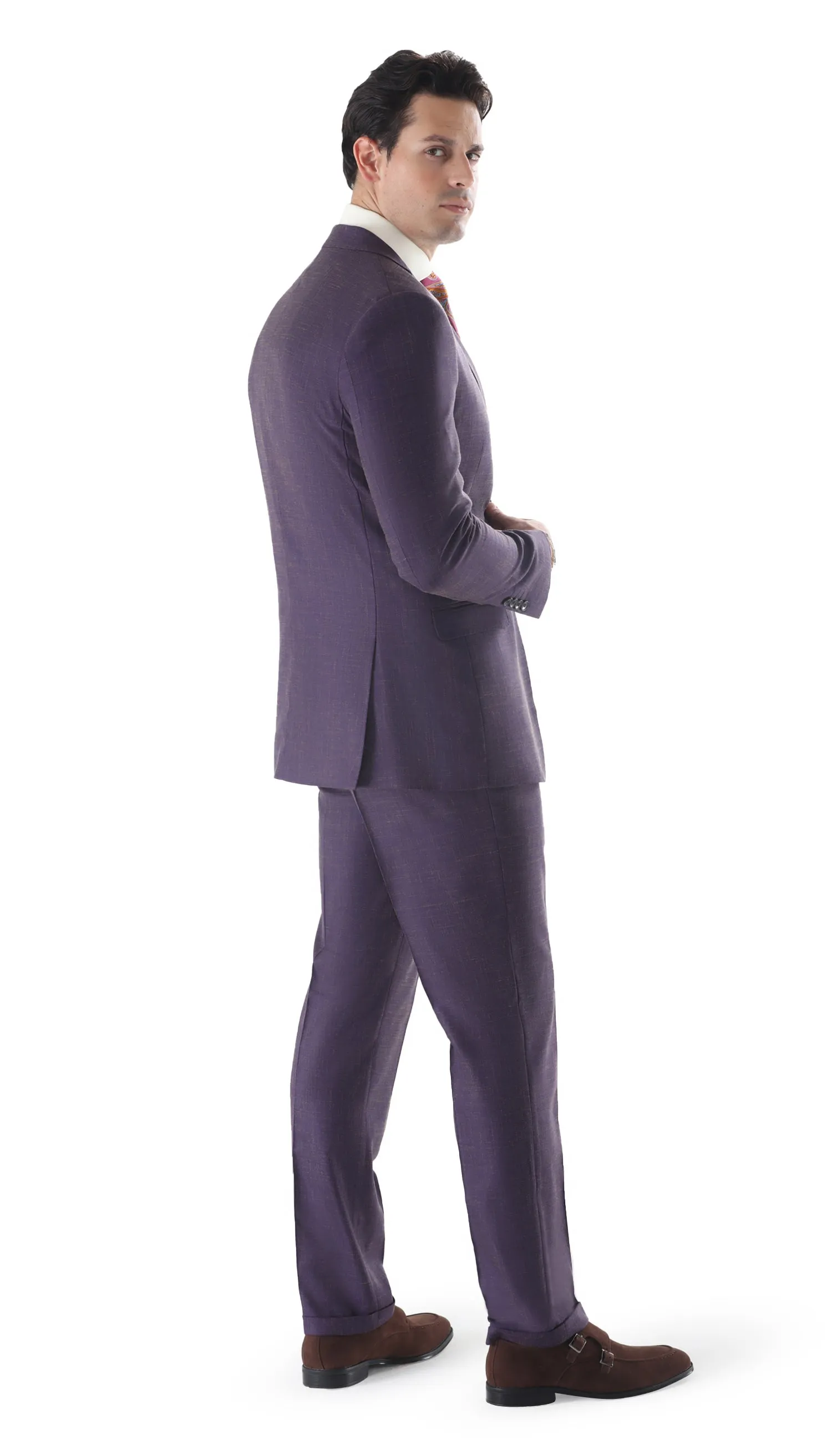 Ferrecci Mens 2 Button Slim Fit Egg Plant Purple Suit