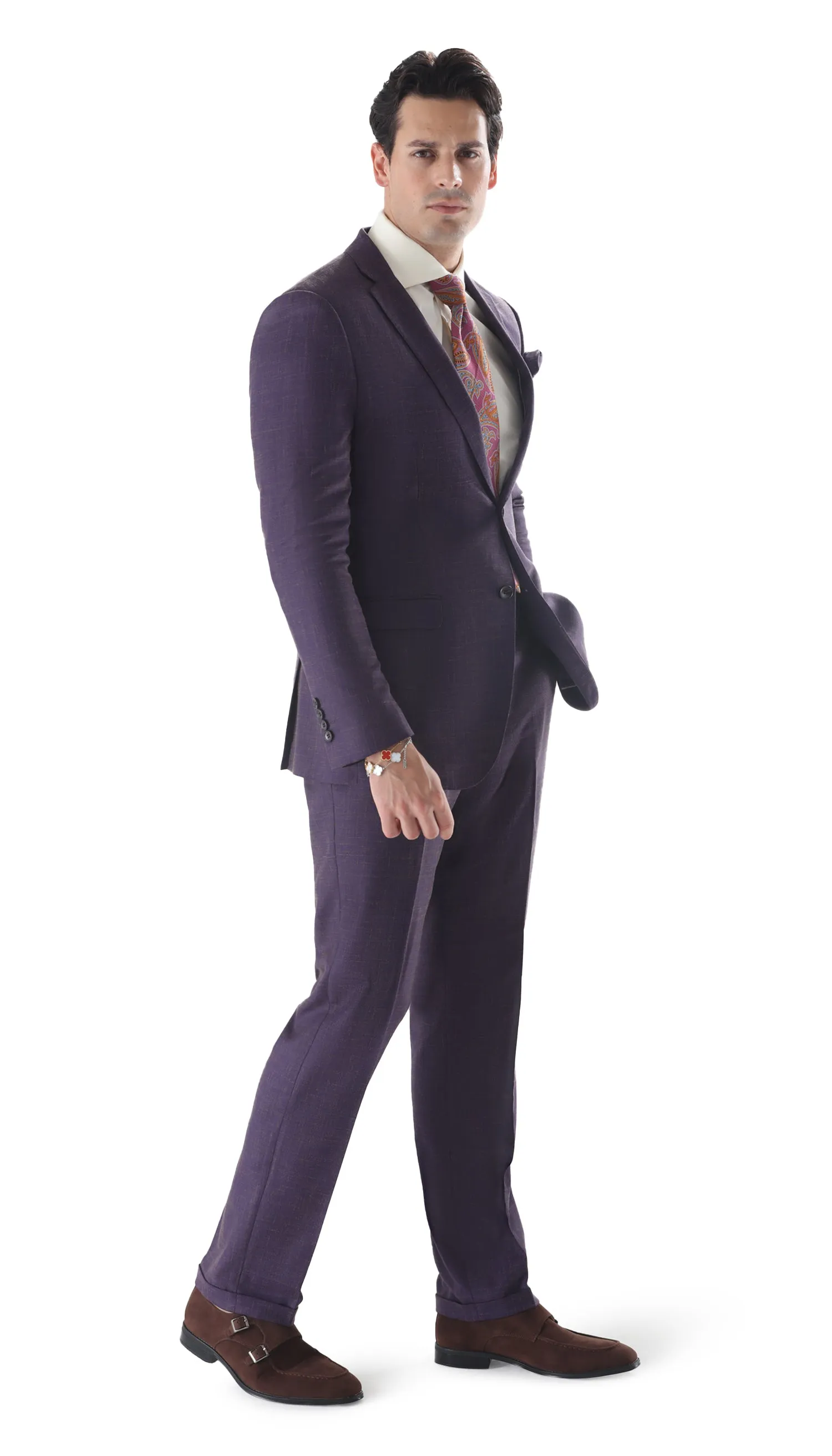 Ferrecci Mens 2 Button Slim Fit Egg Plant Purple Suit