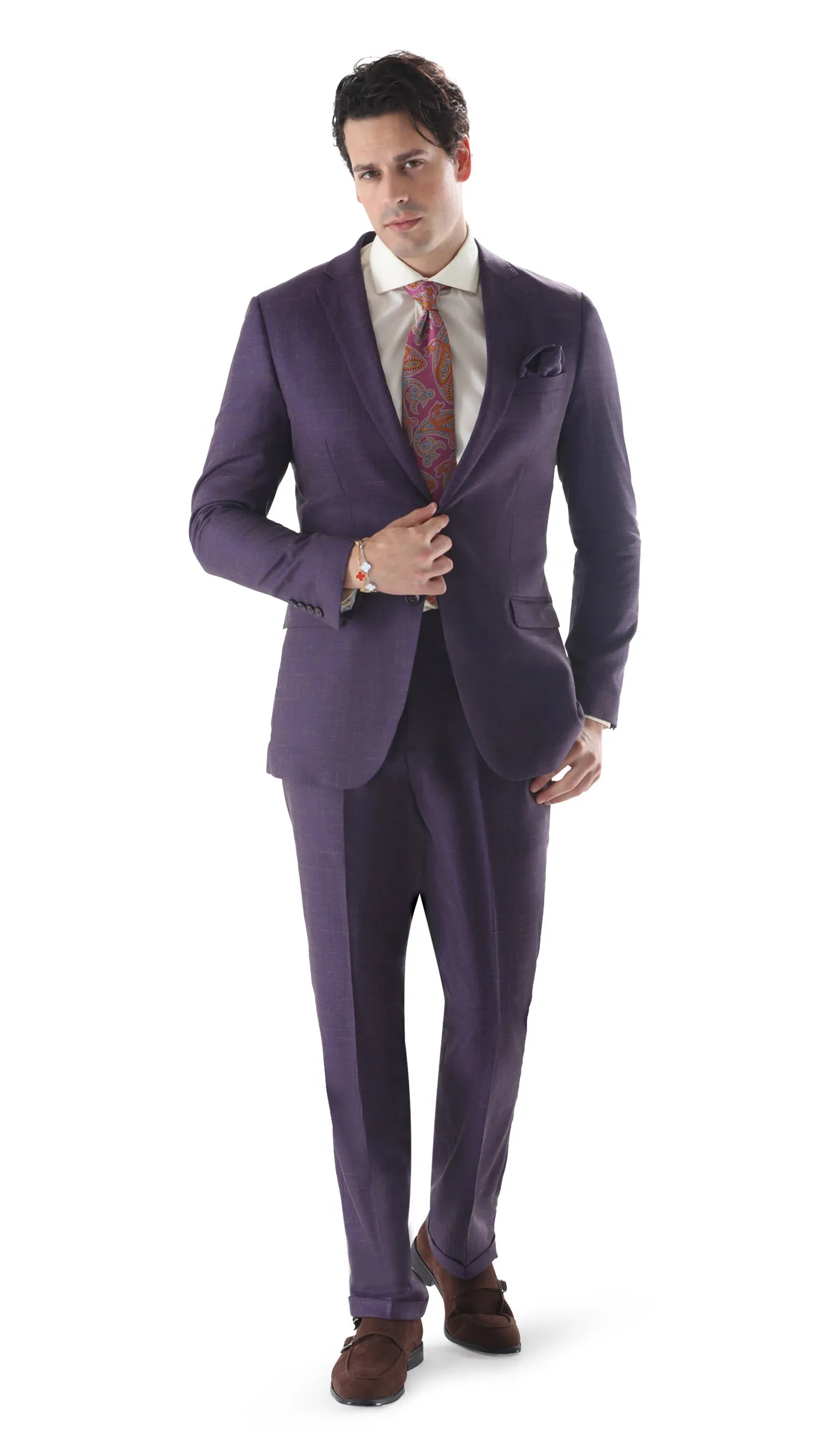 Ferrecci Mens 2 Button Slim Fit Egg Plant Purple Suit