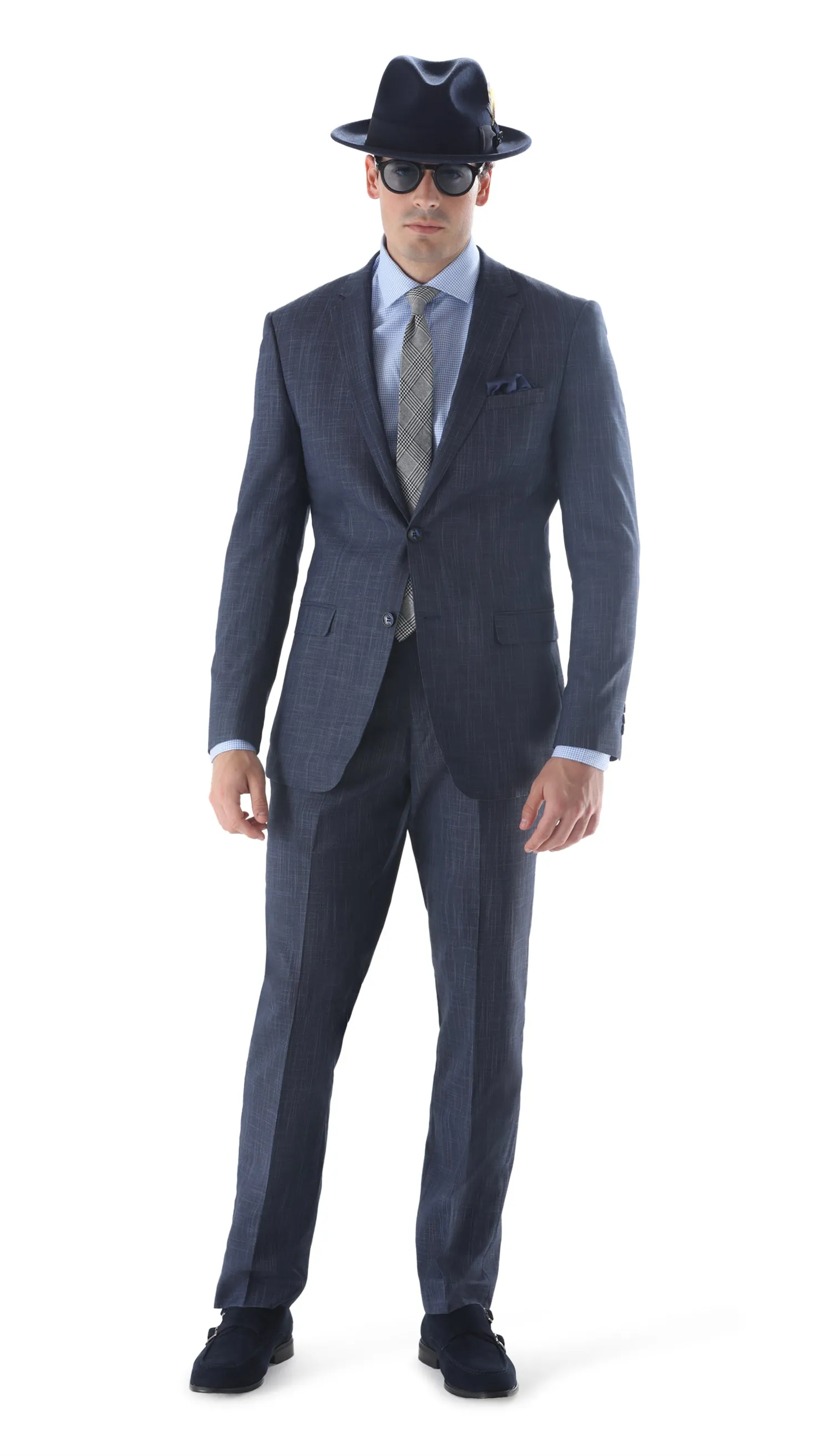 Ferrecci Mens 2 Button Slim Fit Navy Suit