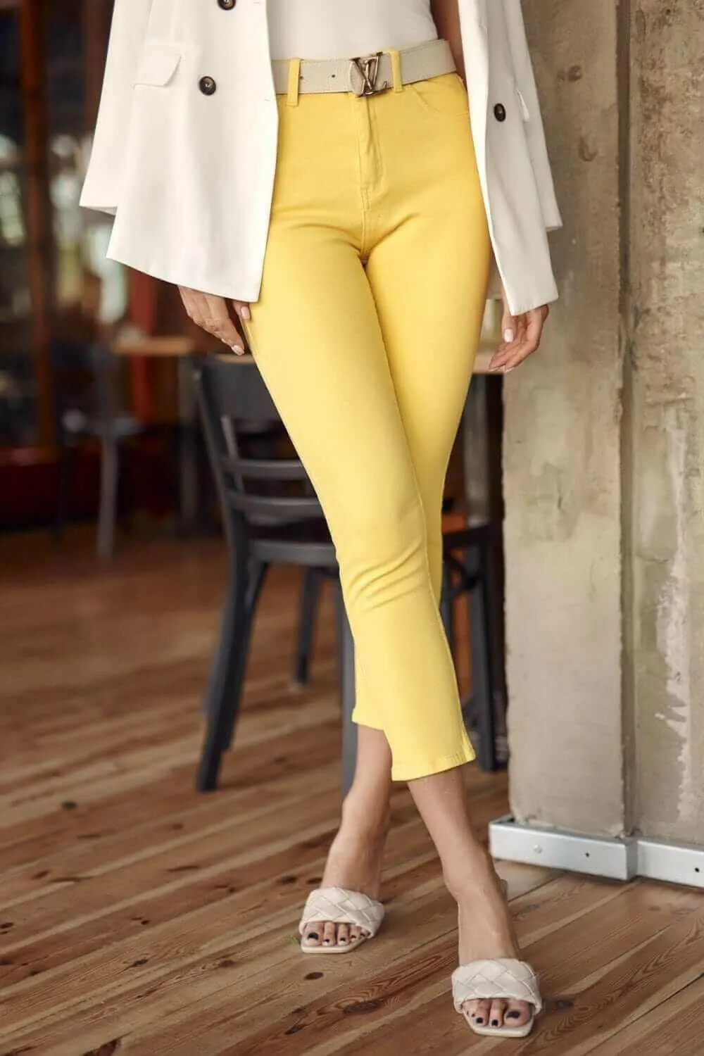 Fitted denim jeans yellow 6217