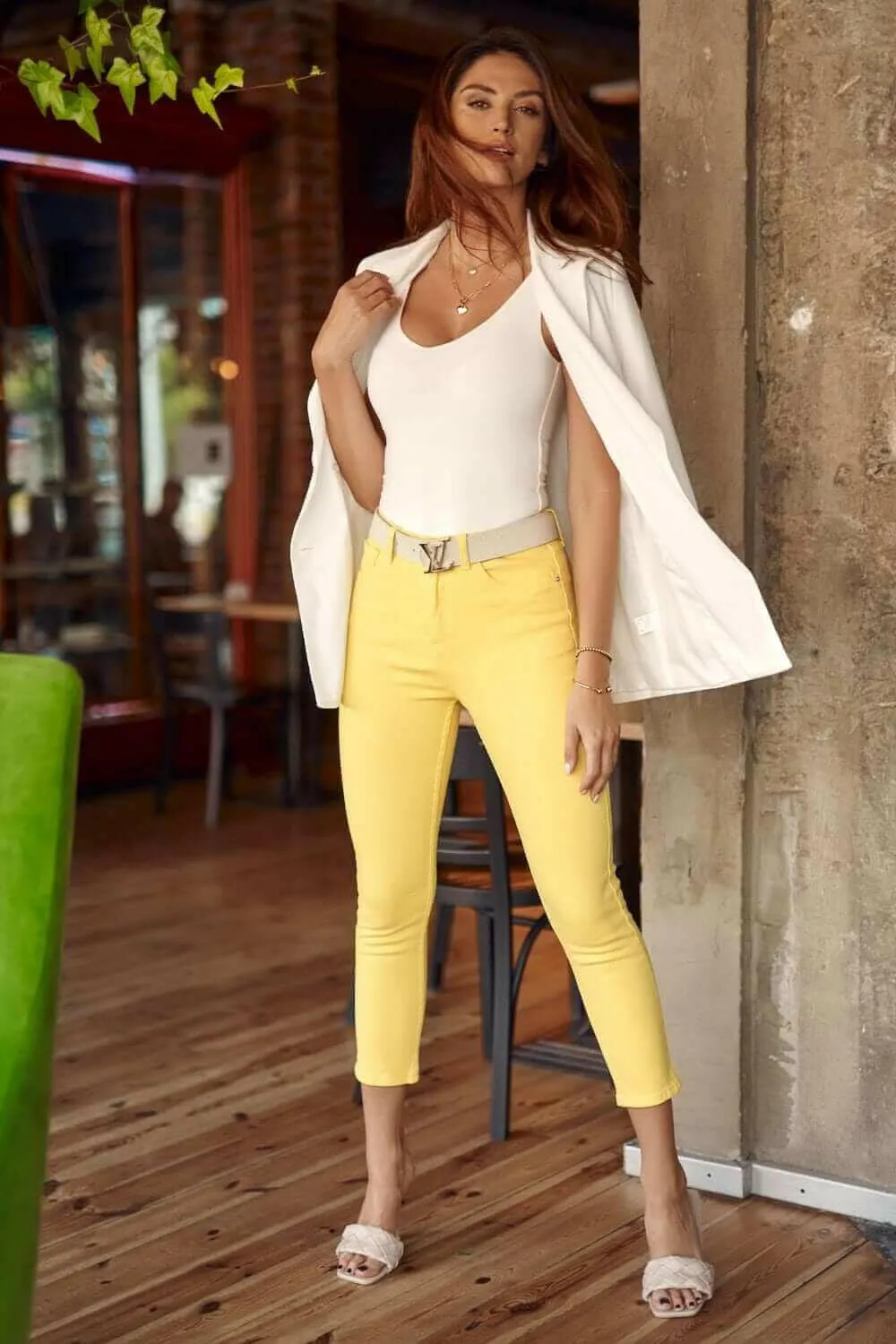 Fitted denim jeans yellow 6217