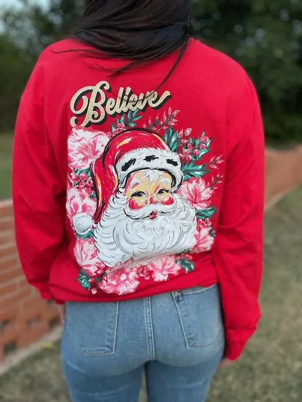 Floral Santa Holiday Tee