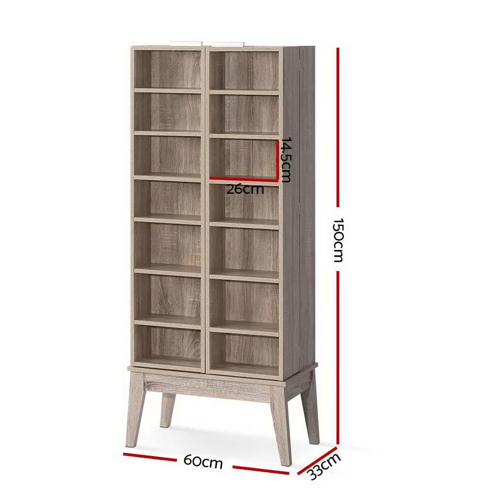 Folding Cabinet Bookshelf Rack CD DVD Media Storage Display Shelf Bluray Oak