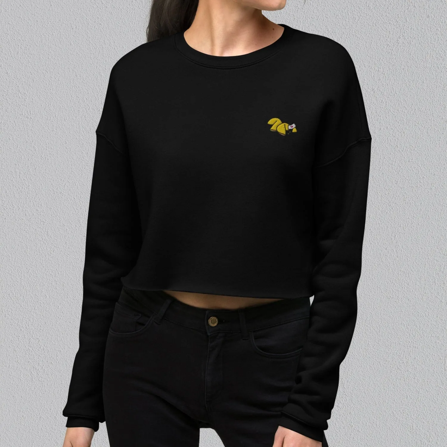 Fortune Cookie Embroidered Crop Sweatshirt