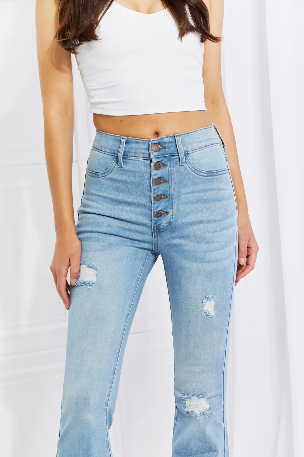 Full Size Jess Button Flare Jeans