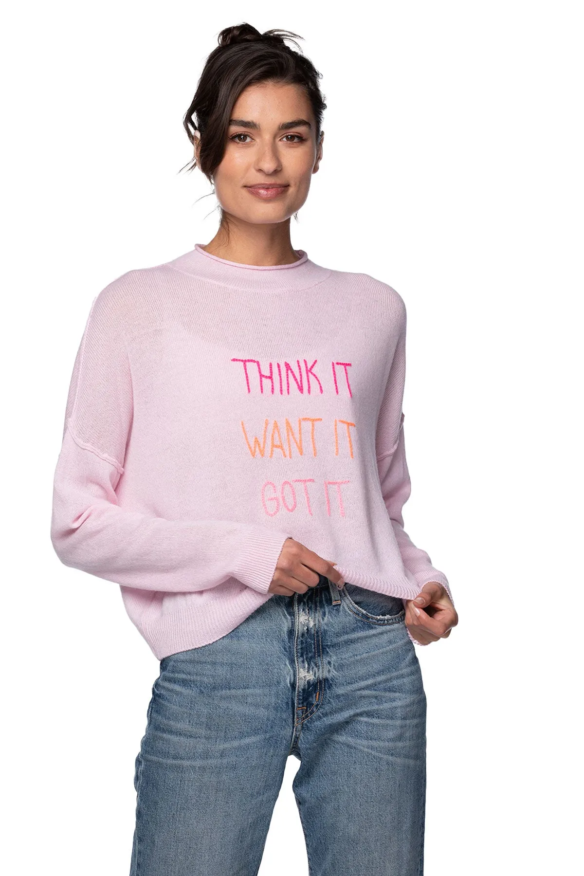 Funnel Neck Embroidery Cashmere Sweater |  Think it -Want it - Got it