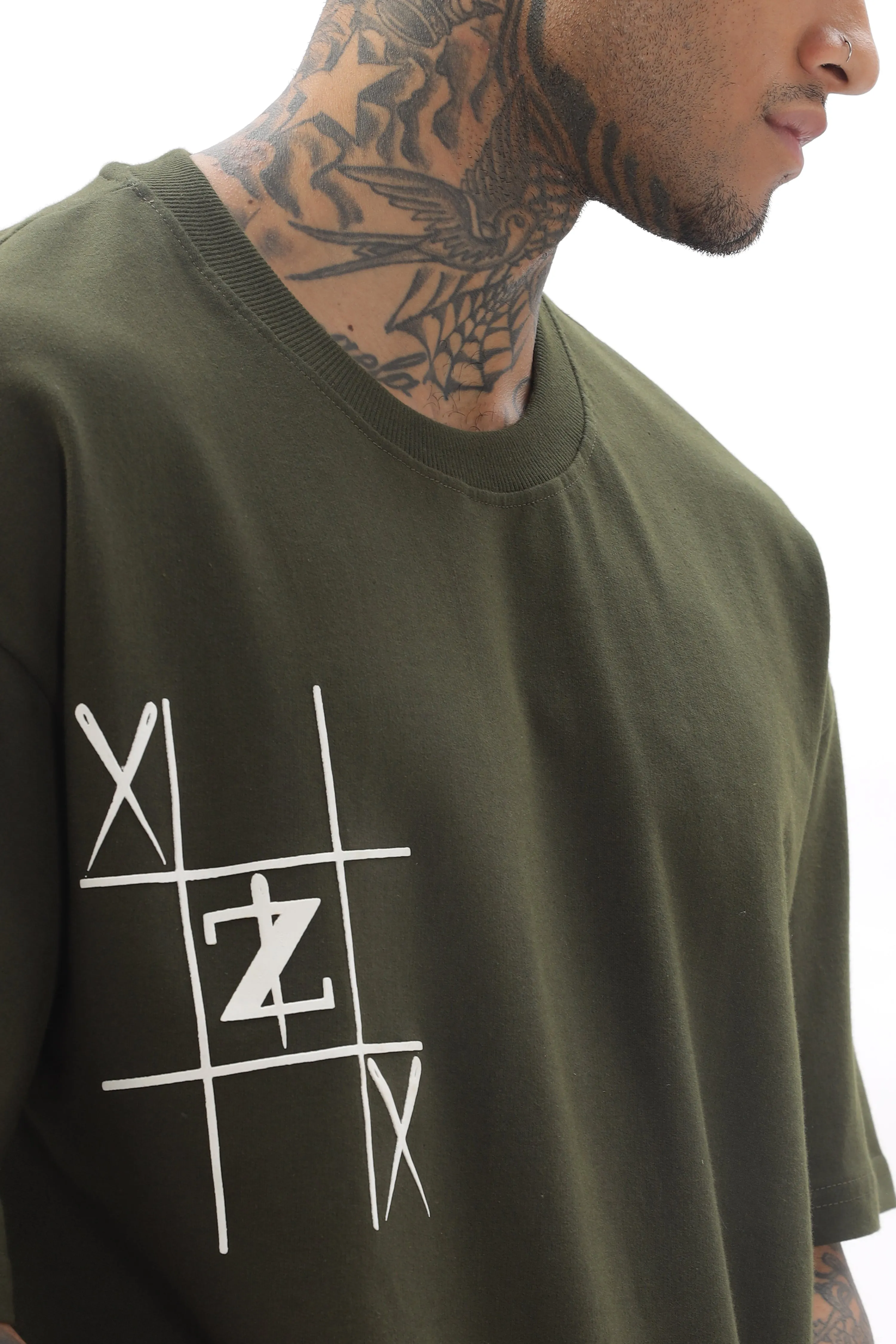 GameOn XO Olive Green Dropshoulder Tshirt