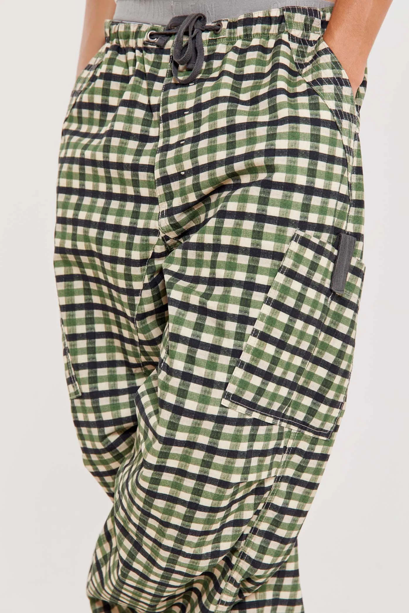 Gingham Parachute Cargo Pants