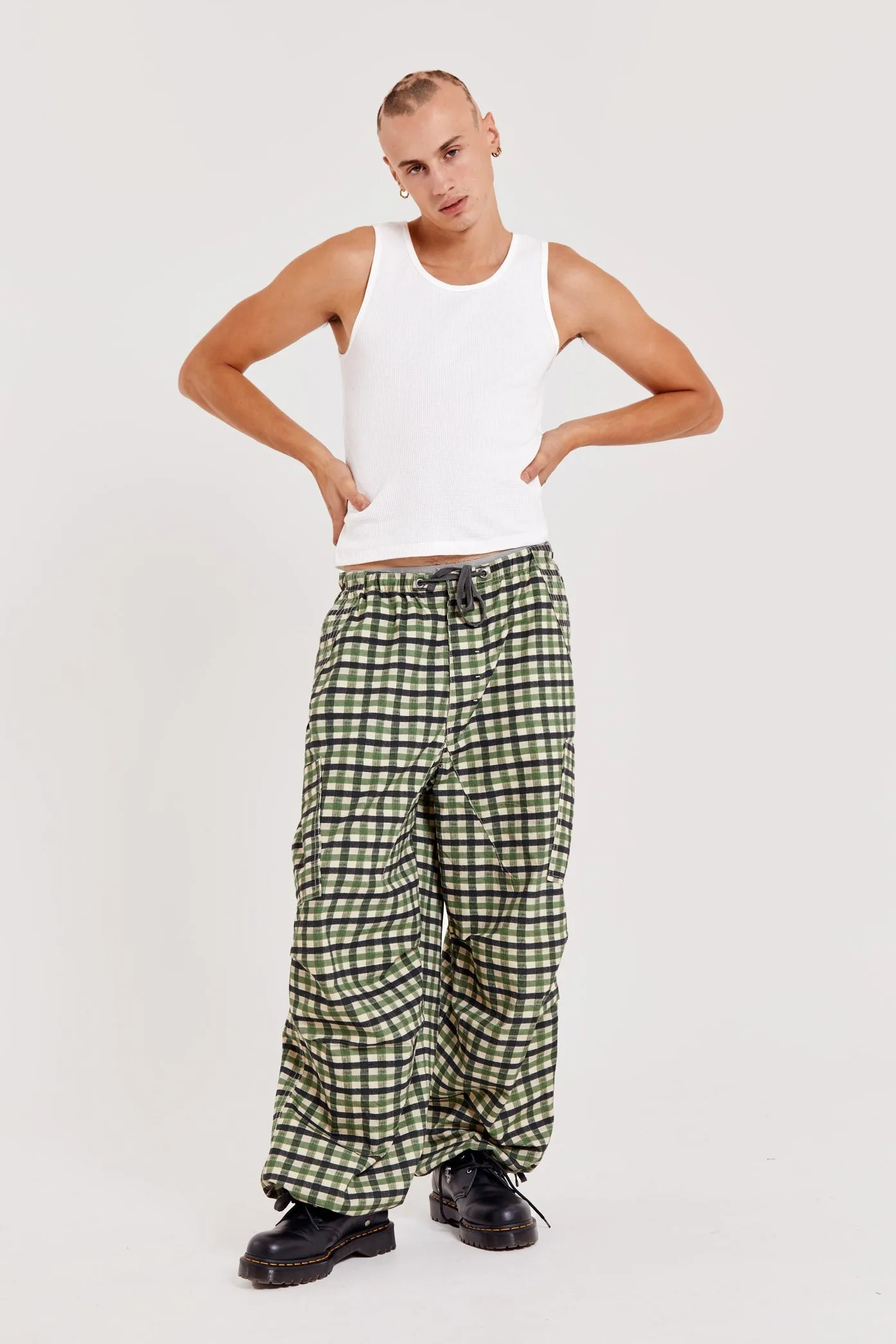 Gingham Parachute Cargo Pants