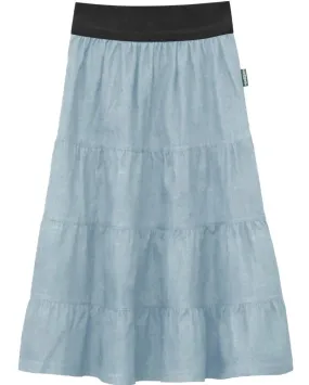 Girl's 4 Tiered Lightweight Denim Mid-Calf Skirt