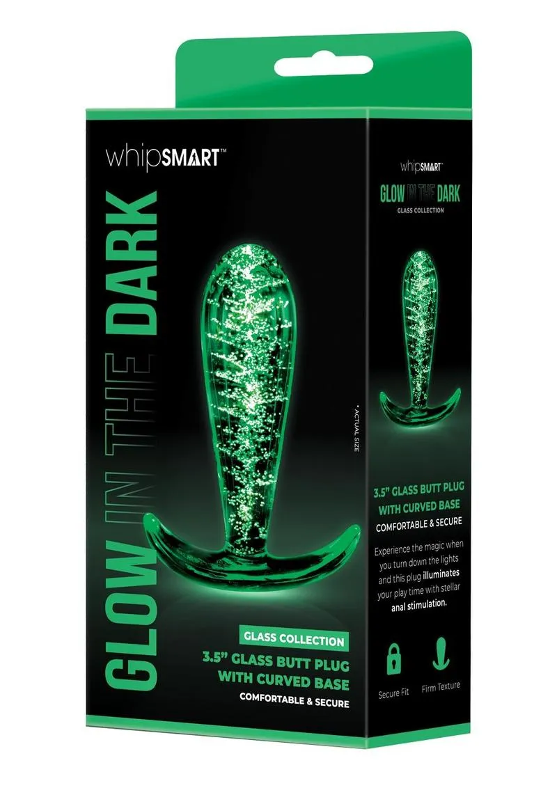 Glow In The Dark 3.5" Glass Butt Plug with Curved Base