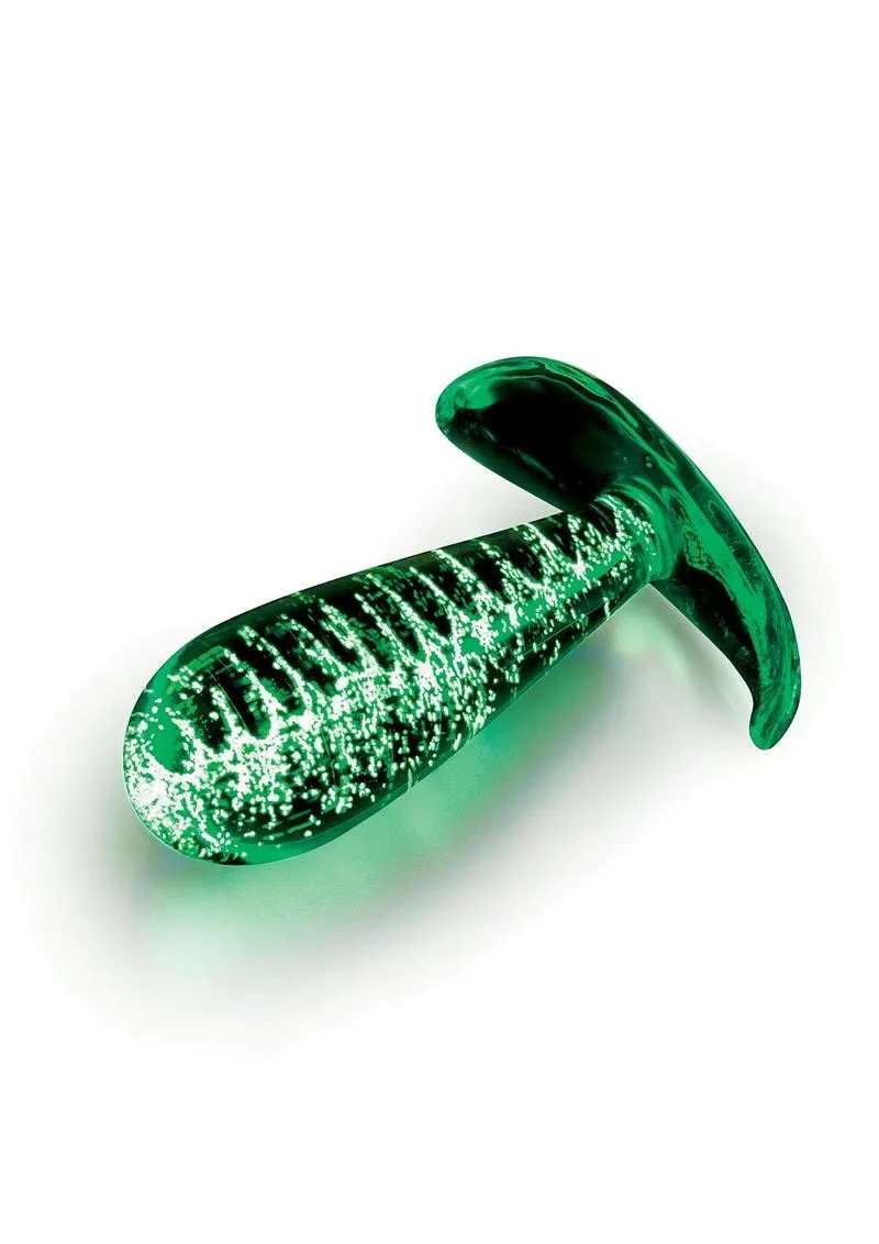 Glow In The Dark 3.5" Glass Butt Plug with Curved Base